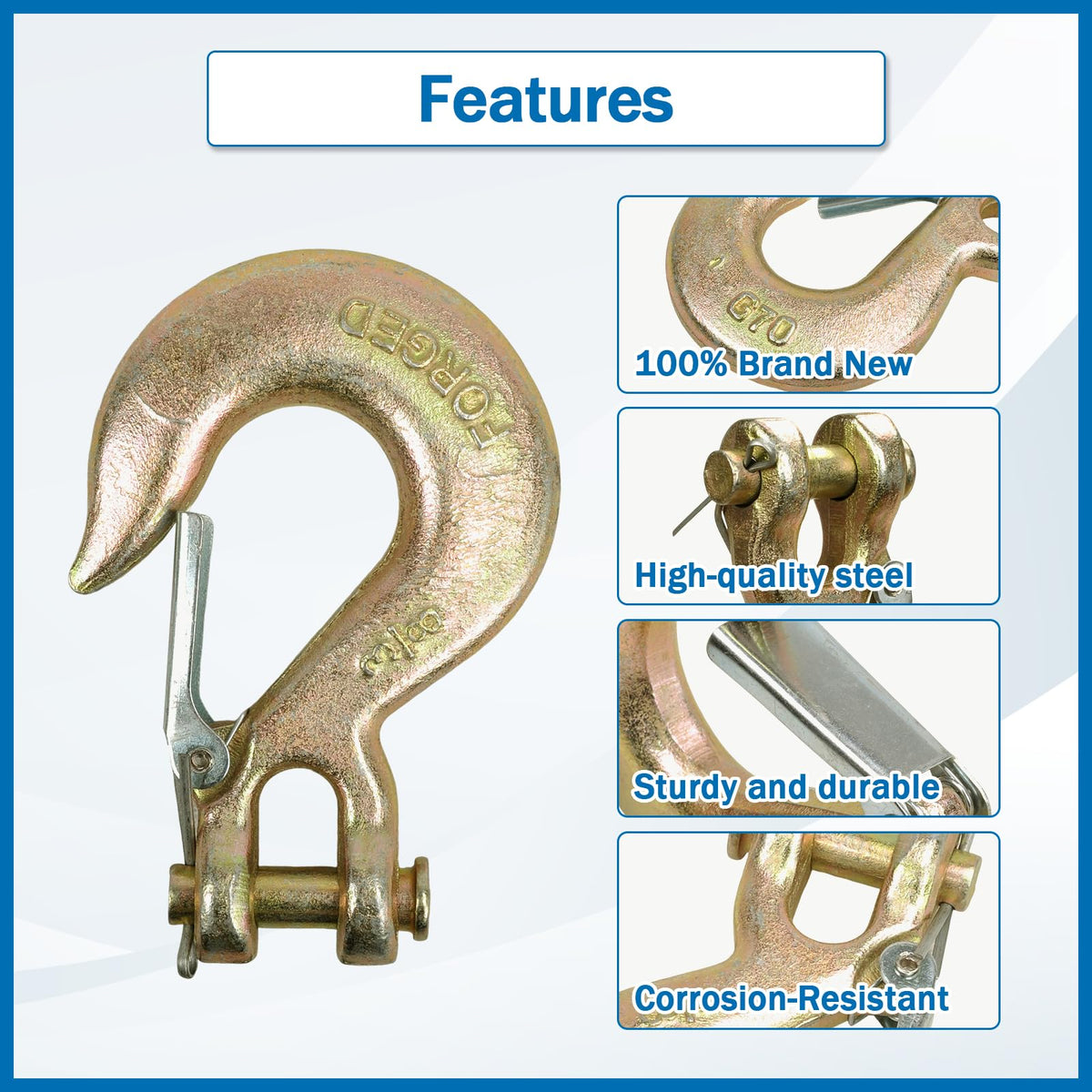 TBAPFS 2 Pack 3/8" Inch Clevis Grab Hooks G70 Steel Chain Slip Hook with Safety Latch 18000 Lbs Capacity Working with Towing and Chain