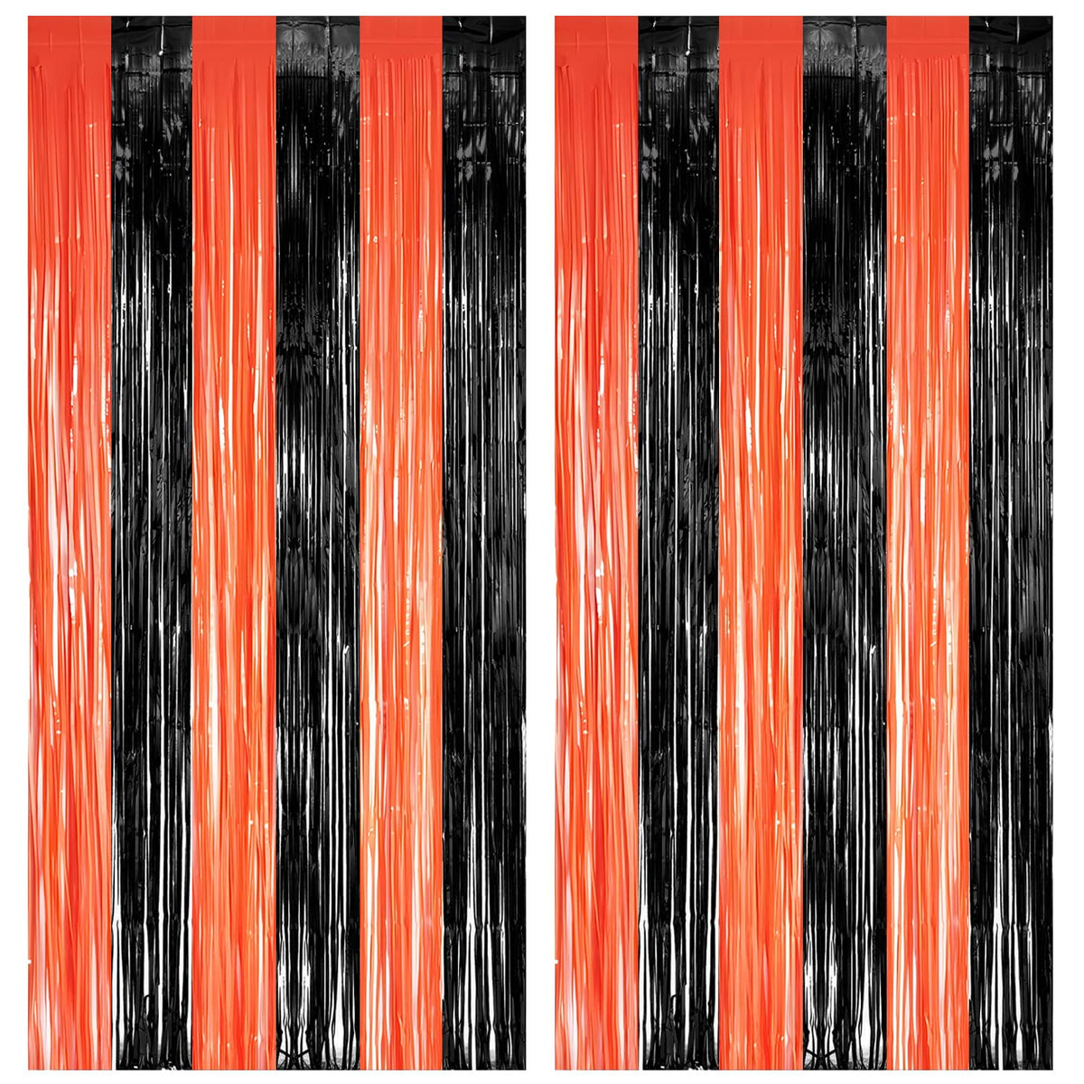 Black Orange Streamers Party Backdrop - GREATRIL Tinsel Fringe Curtain for Halloween Decorations/Pumpkin/Birthdays Party Decoration - 3.2ft X 8.2ft - 2 Packs