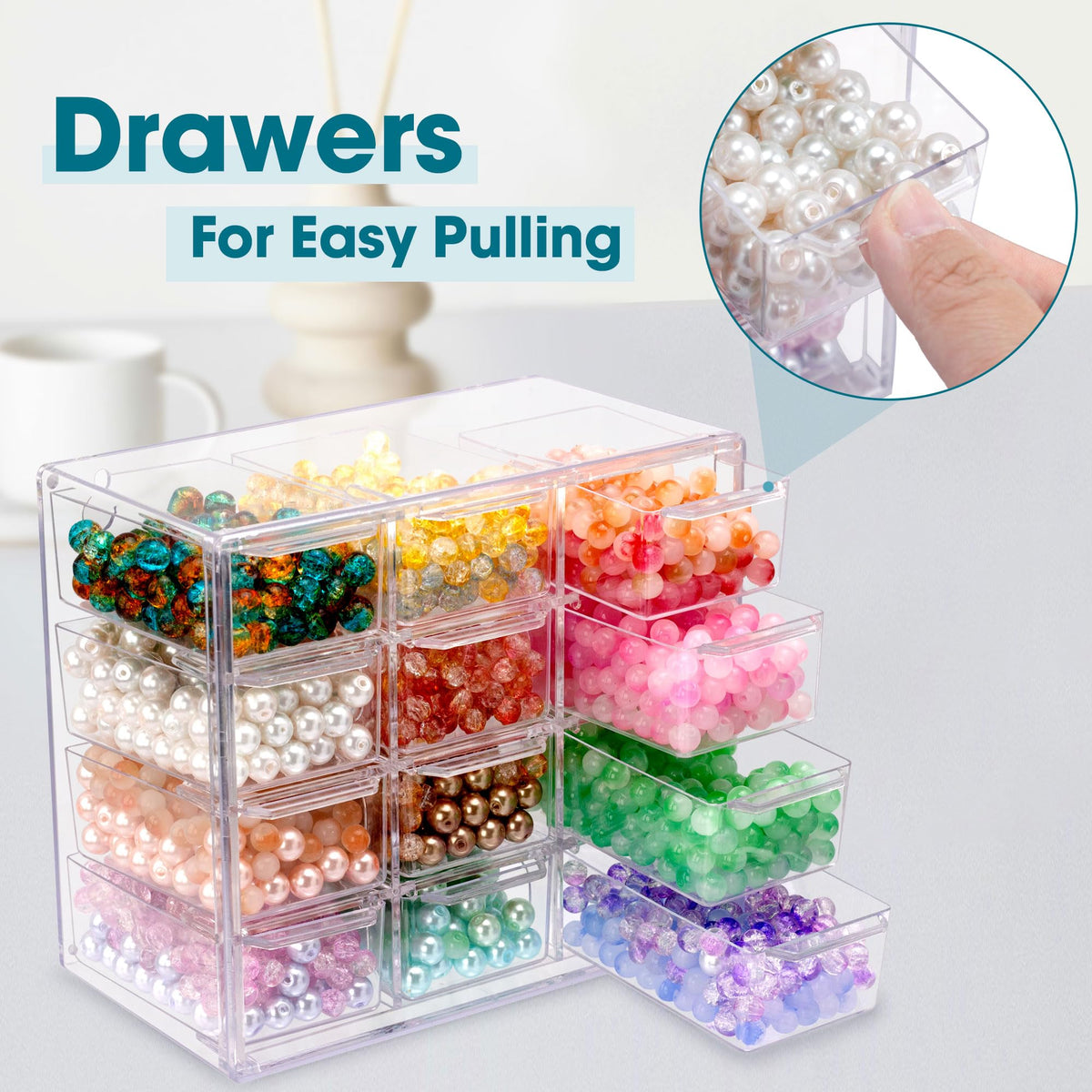 JOYMOMO Bead Storage Organizer Box with 12 Grids Clear Plastic Bead Storage Organizer (Beads Are Not Included)
