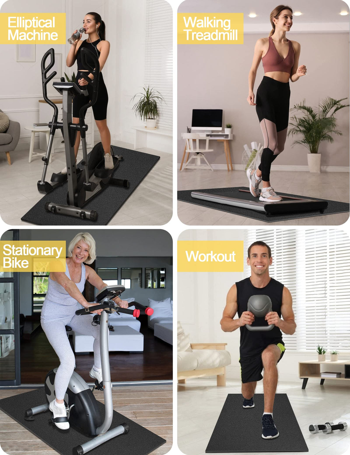 Treadmill Mat,60" x 30",6mm Thickness Exercise Equipment Mat for Carpet Hardwood Floors, Compatible with Walking Pad,Spin Bike,Elliptical Trainer,Rowing Machine