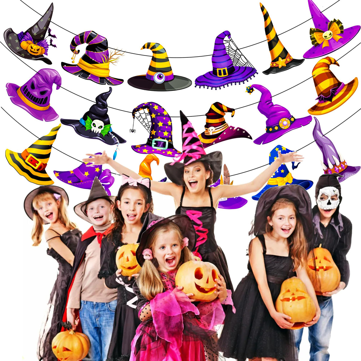 Halloween Witch Hat Banners Halloween Theme Party Supplies 3PCS Witch Hat Hanging Banner Spooky Wizard Decorations for Fantasy Scary Birthday Baby Shower Decor