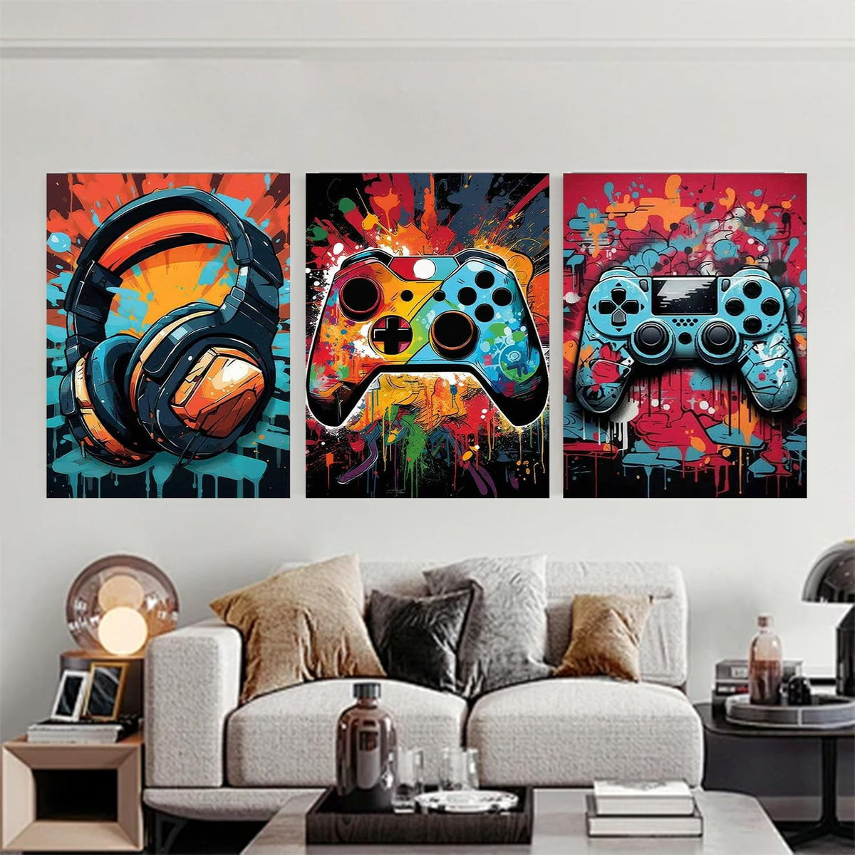 Pxzcrypha 3 Pack Video Game Diamond Art Kits for Adults, DIY Gaming Equipment Diamond Painting Kits for Beginner, Full Round Drill Paint by Diamonds, Gem Art and Crafts for Home Wall Decor 12x16inch