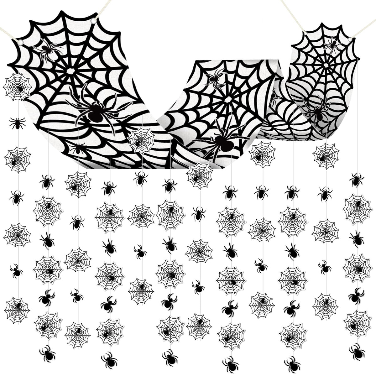 Halloween Black Spider Hanging Ceiling Decorations Spider Web Ceiling Decors Hanging Banner with Scary Cobweb Spiders Paper Garlands for Haunted House Zombie Party Decor Trunk Or Treat Celebrations