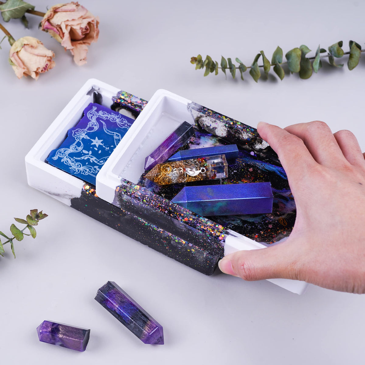 LET'S RESIN Storage Box Molds, Silicone Resin Box Molds, Storage Container with Sliding Lid Design, Epoxy Moulds Silicone for Resin Casting, Jewelry, Tarot Cards, Makeup