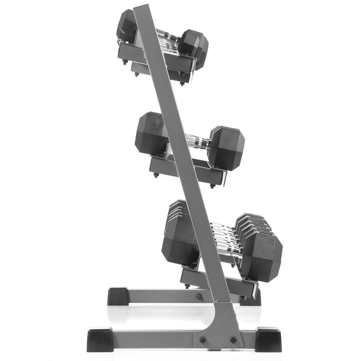XMARK 5-50lb Dumbbell Set with Rack, Weights Dumbbells, Multiple Free Weights and Horizontal Storage for Home Gym Strength Training, Storage Rack (Gray)