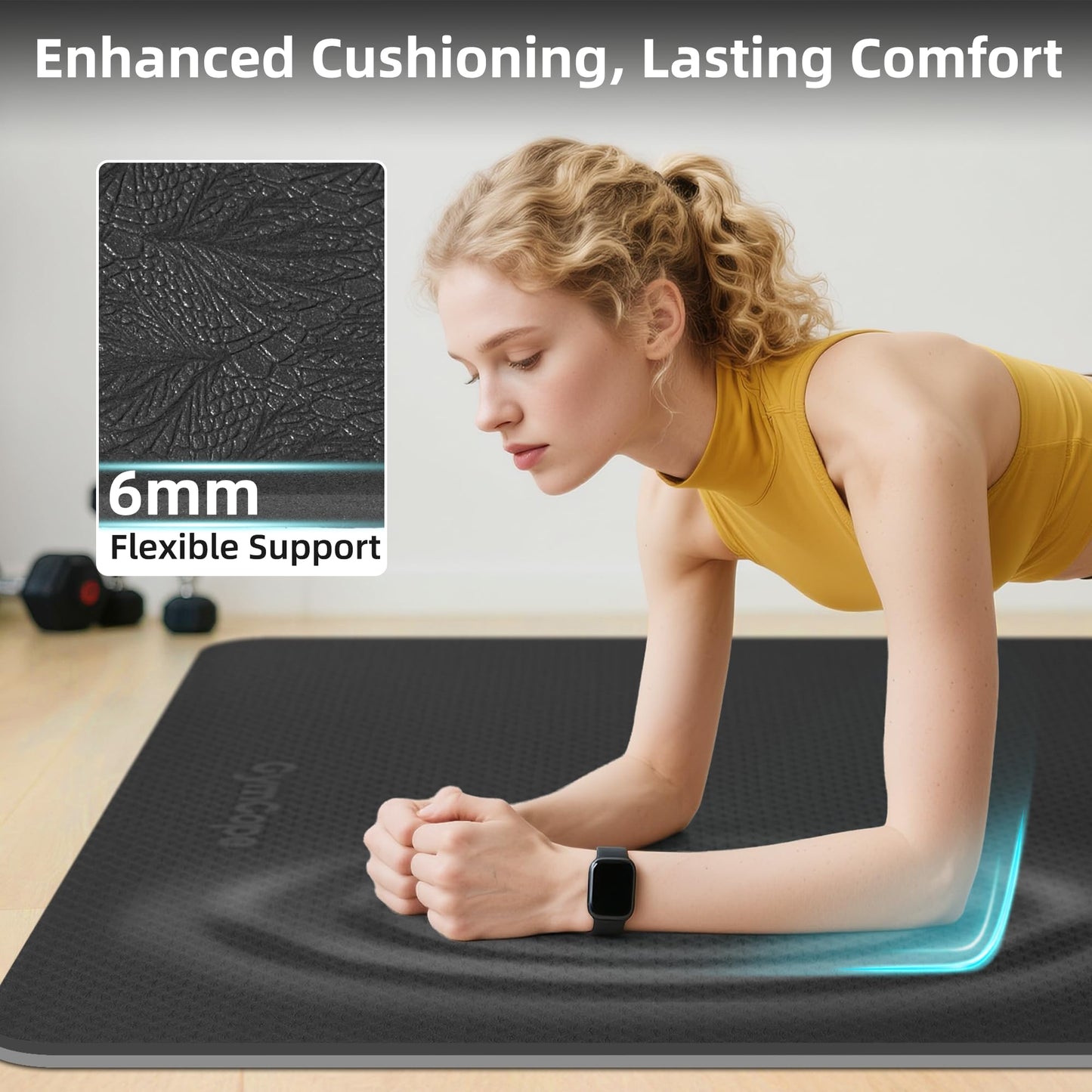 GymCope Extra Large Yoga Mat – 72"x48" or 78"x57", Non-Slip TPE Exercise Mat for Women & Men, Available in 1/4" to 1/2" Thickness, for Home Gym, Yoga, Pilates & Barefoot Workouts, with Towel, Straps & Carry Bag