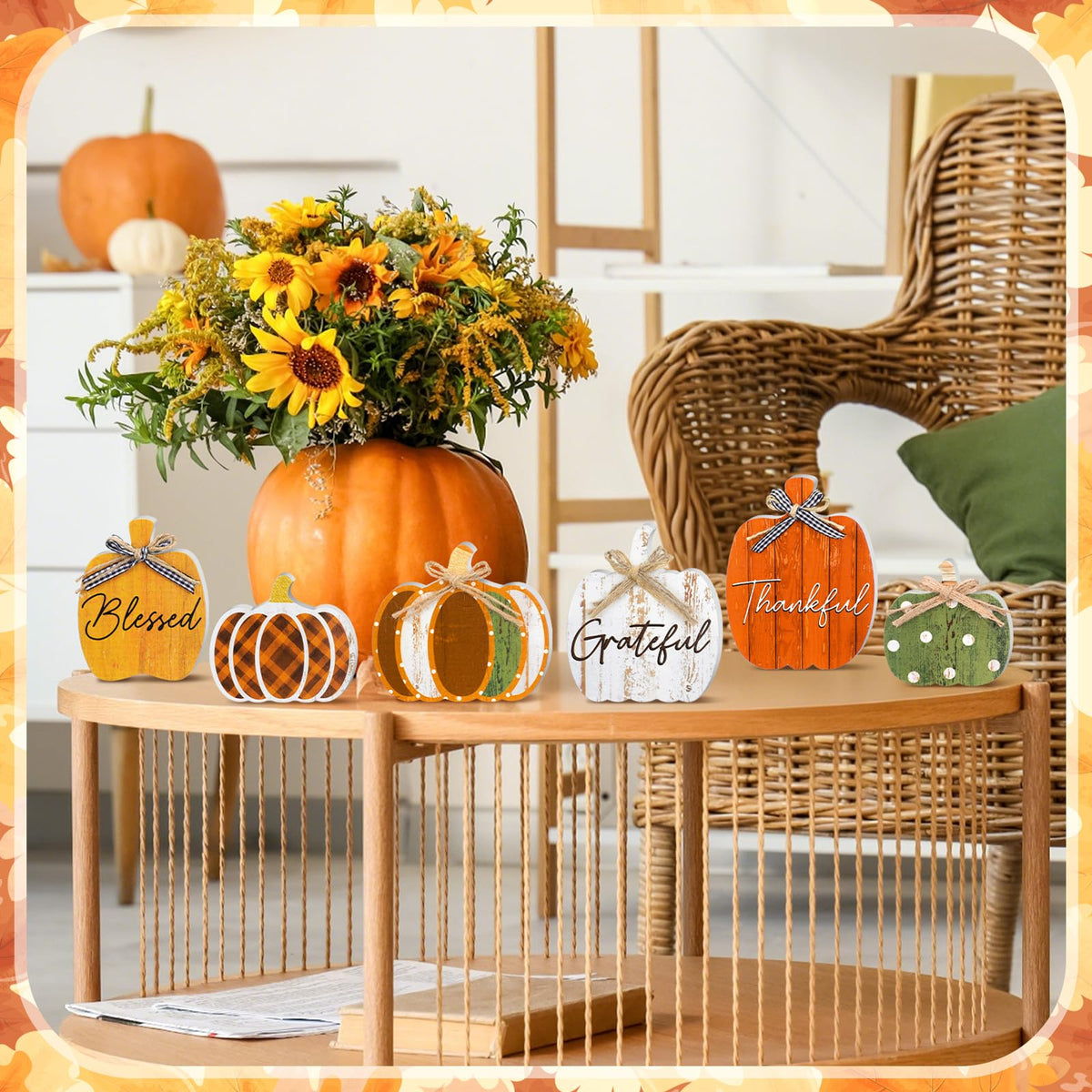 Yousoontic 6 Pcs Thanksgiving Decor for Home Pumpkin Wooden Block Sign Autumn Fall Table Centerpiece for Thanksgiving Tiered Tray Harvest Table Mantel Shelf Decor(Classic)
