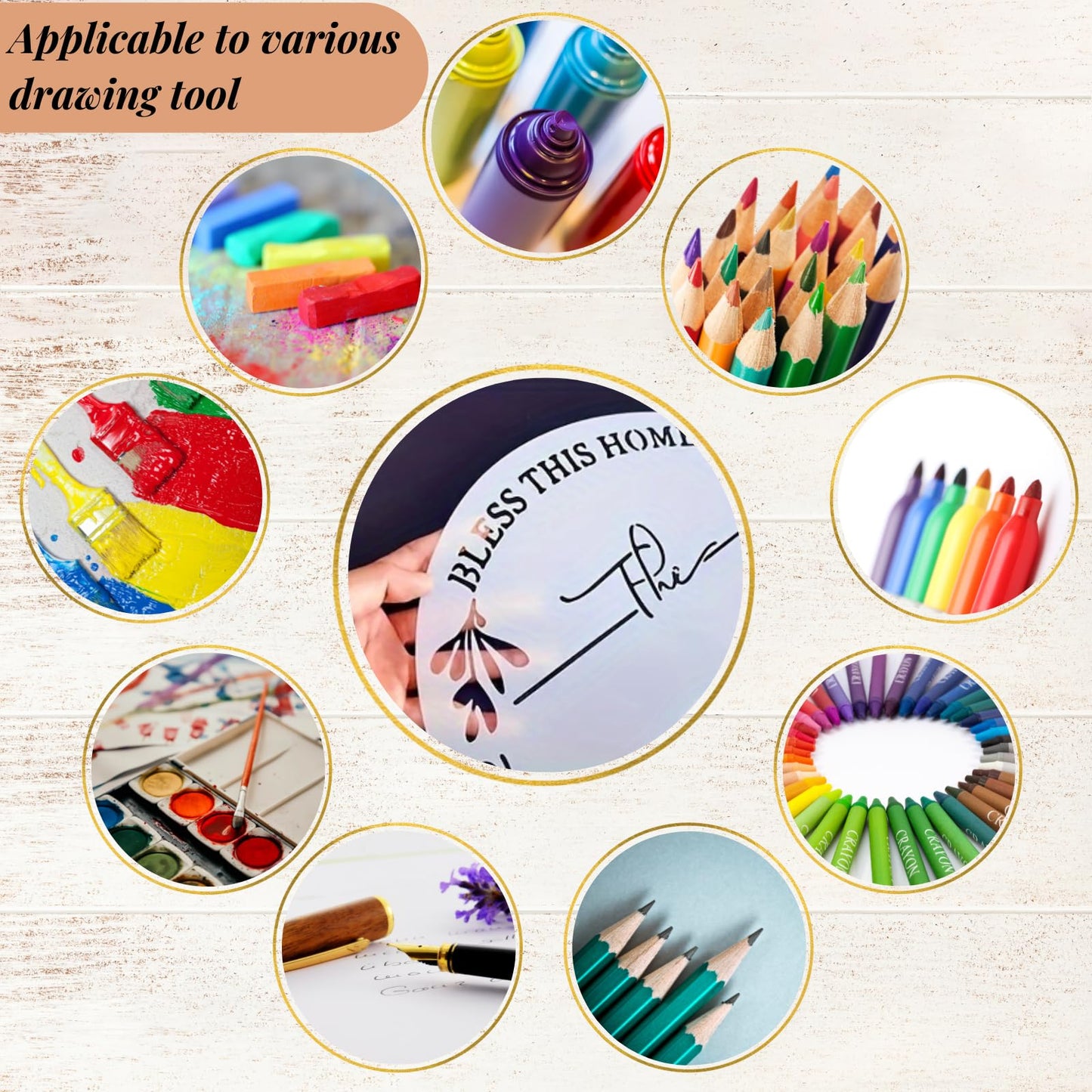 Welcome Stencils for Painting on Wood, 12” Round Stencils for Painting, Stencil for Crafts Reusable Drawing Templates for Door Hanger, Porch Wood Sign, Welcome Mat
