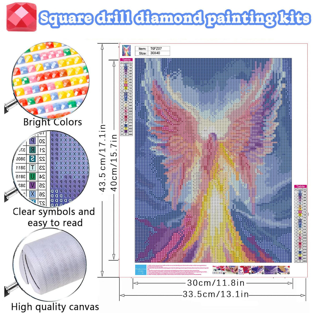 WEMEON Square Drill Diamond Painting Angel- 5D Full Square Diamond Art Kits for Adults with Tools, Stunning No-Gap Design, Easy to Apply and Frame, Home Wall Decor, Gift Idea(12X16 Inch)