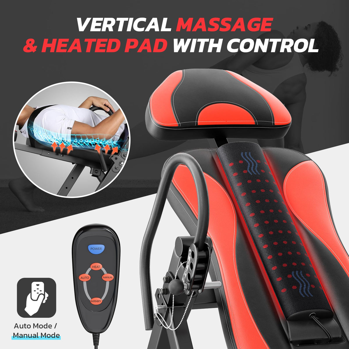 YOLEO Inversion Table Training Equipment Massage & Heat Inversion Table ITM280 Back Pain Relief Equipment w/Remote Control, Reversible Ankle Holders, Heavy Duty up to 320lbs