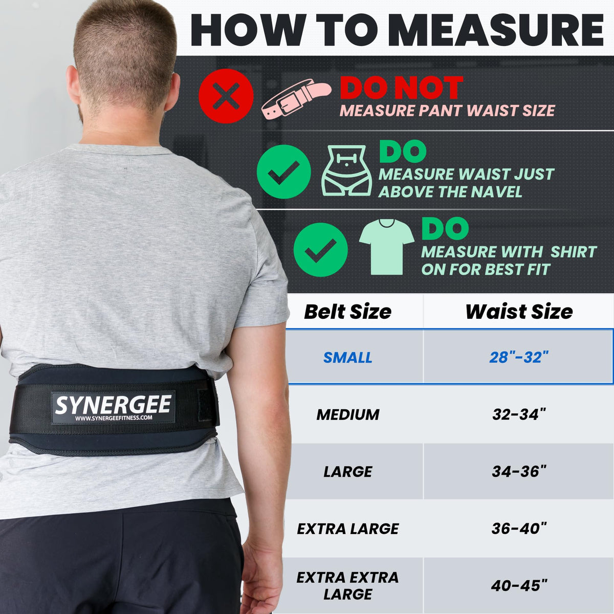 Synergee Weightlifting Belt 5” Padded Support for Squats Deadlifts Powerlifting & Cross Training - Small