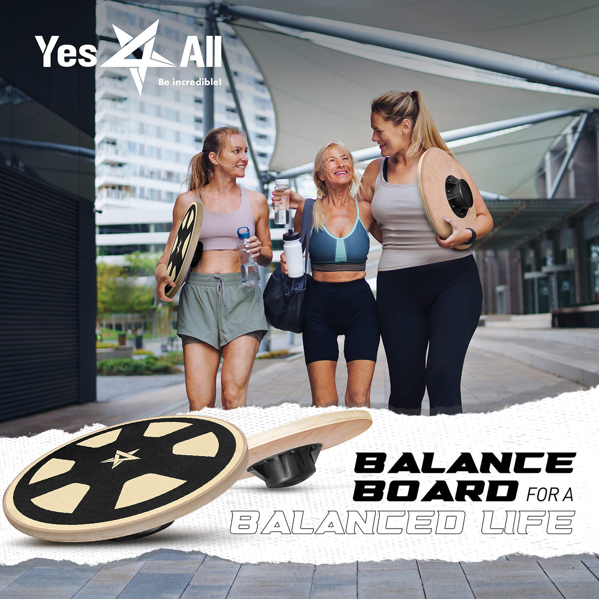 Yes4All 300lbs Wooden Wobble Board, 360-Degree Balance Board for Adults, Stylish Balance Trainer with Anti-Skid Texture