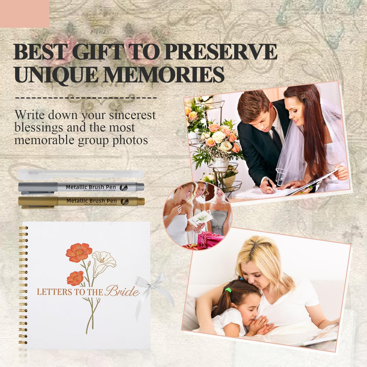 Lignumix 10x10 inch Scrapbook Photo Album for Wedding,Letters to The Bride Scrapbooks with 30 Blank Pages and Scrapbook Supplies,DIY Memory Guest Book for Bridal Shower Bachelorette Party