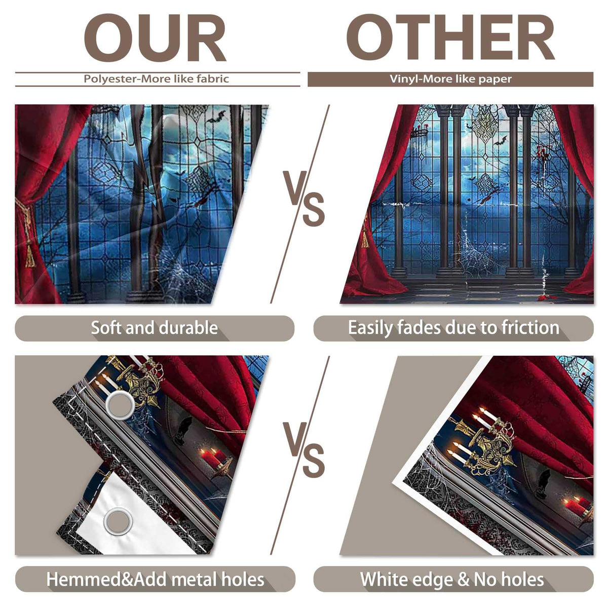 YCUCUEI 7x5ft Fabric Halloween Vampire Medieval Castle Backdrop Gothic Window Red Curtain Bats Photography Background Haunted House Party Decor Photo Props