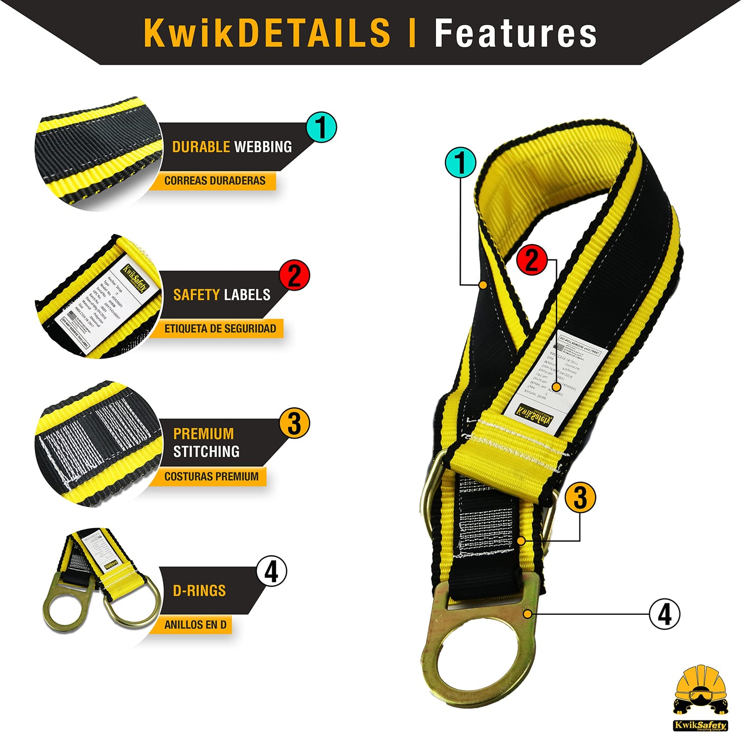KwikSafety - Charlotte, NC - Gibbon Grip 3 ft [Combo] Safety Anchor Cross Arm Strap Beam Choker ANSI Fall Arrest System Web Pass Thru Double D Ring Anchorage Sling OSHA Protection