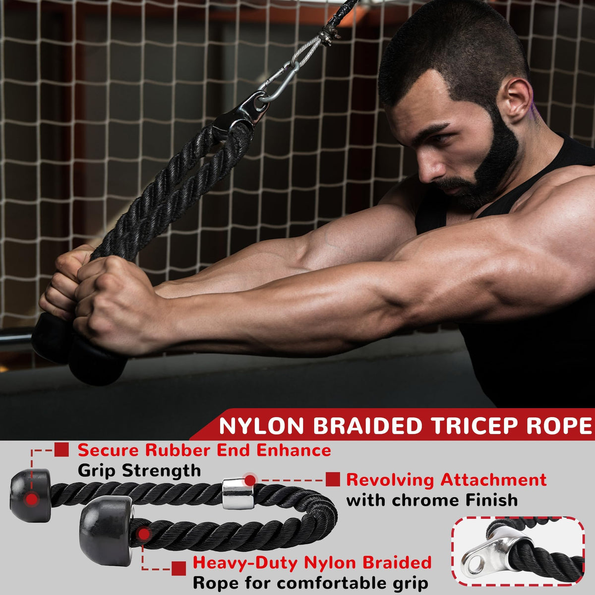Signature Fitness 5-Piece Cable Attachment Set, LAT Pulldown Gym Accessories with Tricep Rope, V Handle, V Bar, V-Shaped & Rotating Straight Bars, 800 lb Capacity for Home Gym