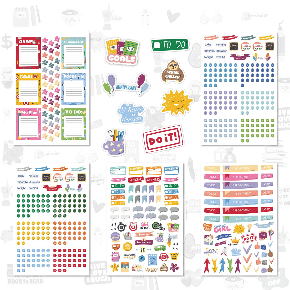 Planner Stickers - Productivity Stickers Set for Adults, Children, Teachers and Students| Perfect for Work and Personal Calendar