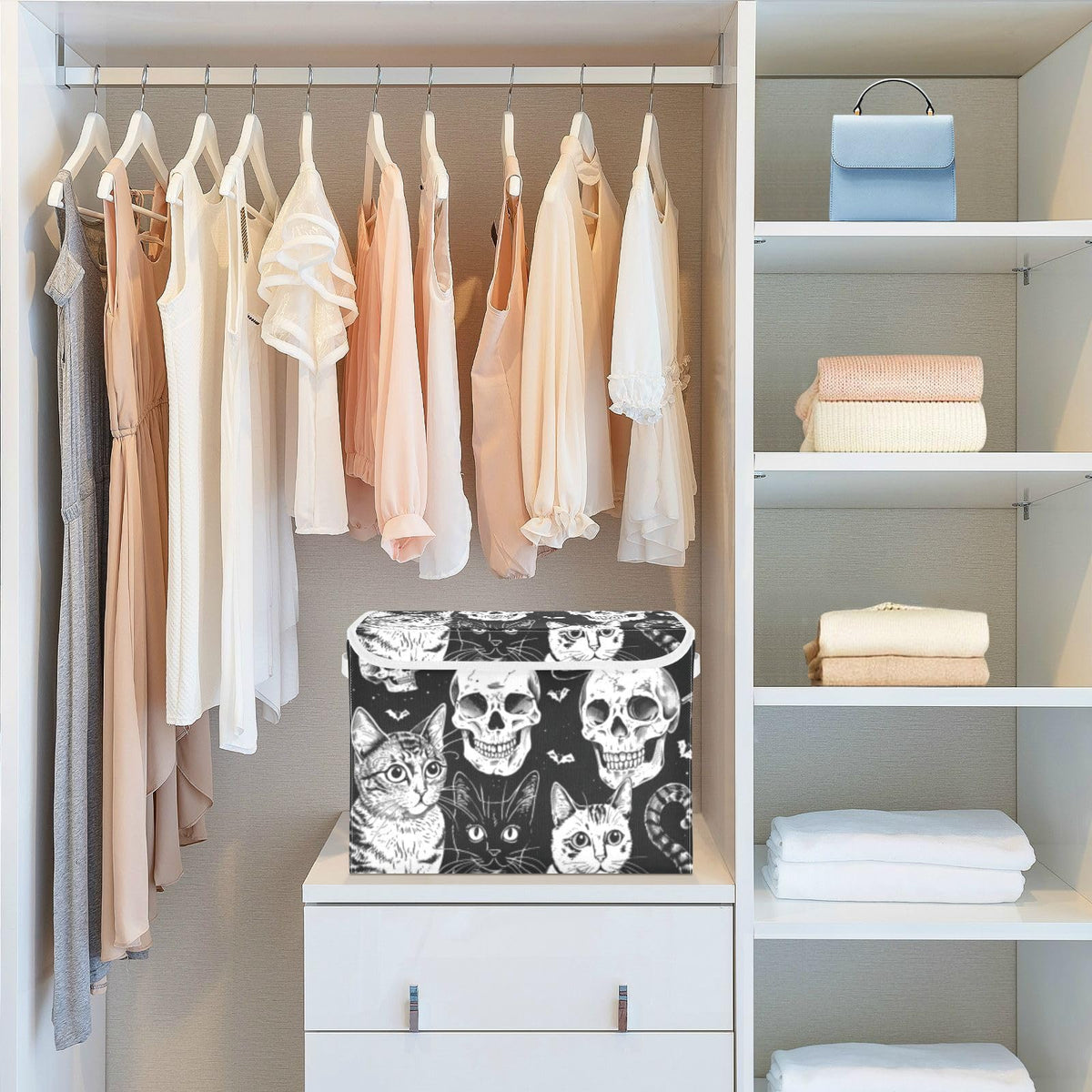 Tatenale Collapsible Storage Bins with Lids Decorative Fabric Storage Cubes Closet Organizer and Storage Basket Boxes Containers for Clothes Box Chest Folding Rectangle Halloween Cat Skull