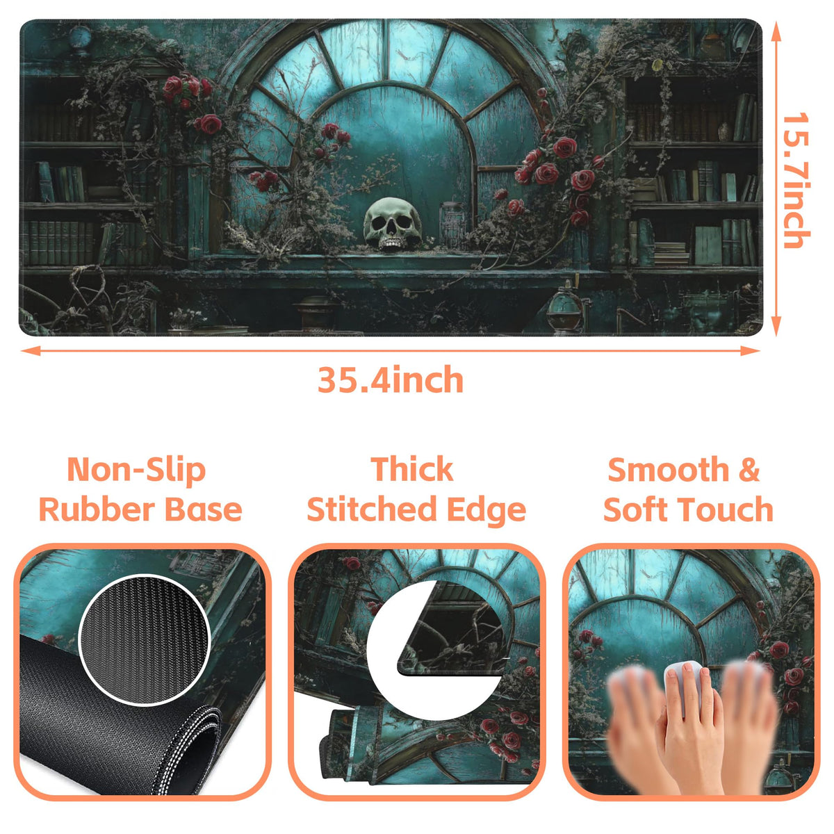 NIYLYNSYN Gothic Art Gaming Mouse Pad,Large Non-Slip Thick Stitched Edge Mouse Mat for Home Office Gaming Keyboard Desk Pad (35.4 x 15.7 Inches)