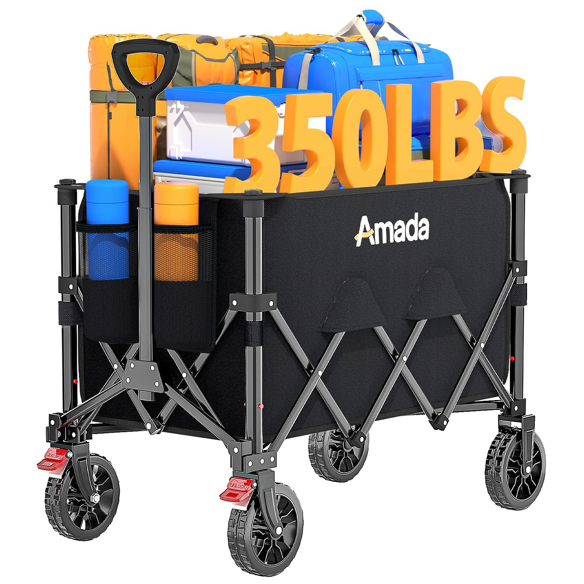 Collapsible Wagon Cart, Foldable Lightweight Wagon Folding Carts with Wheels - Outdoor Utility Carts with 360LBS Max Load for Grocery, Camping, Shopping, Sports, Garden，Beach