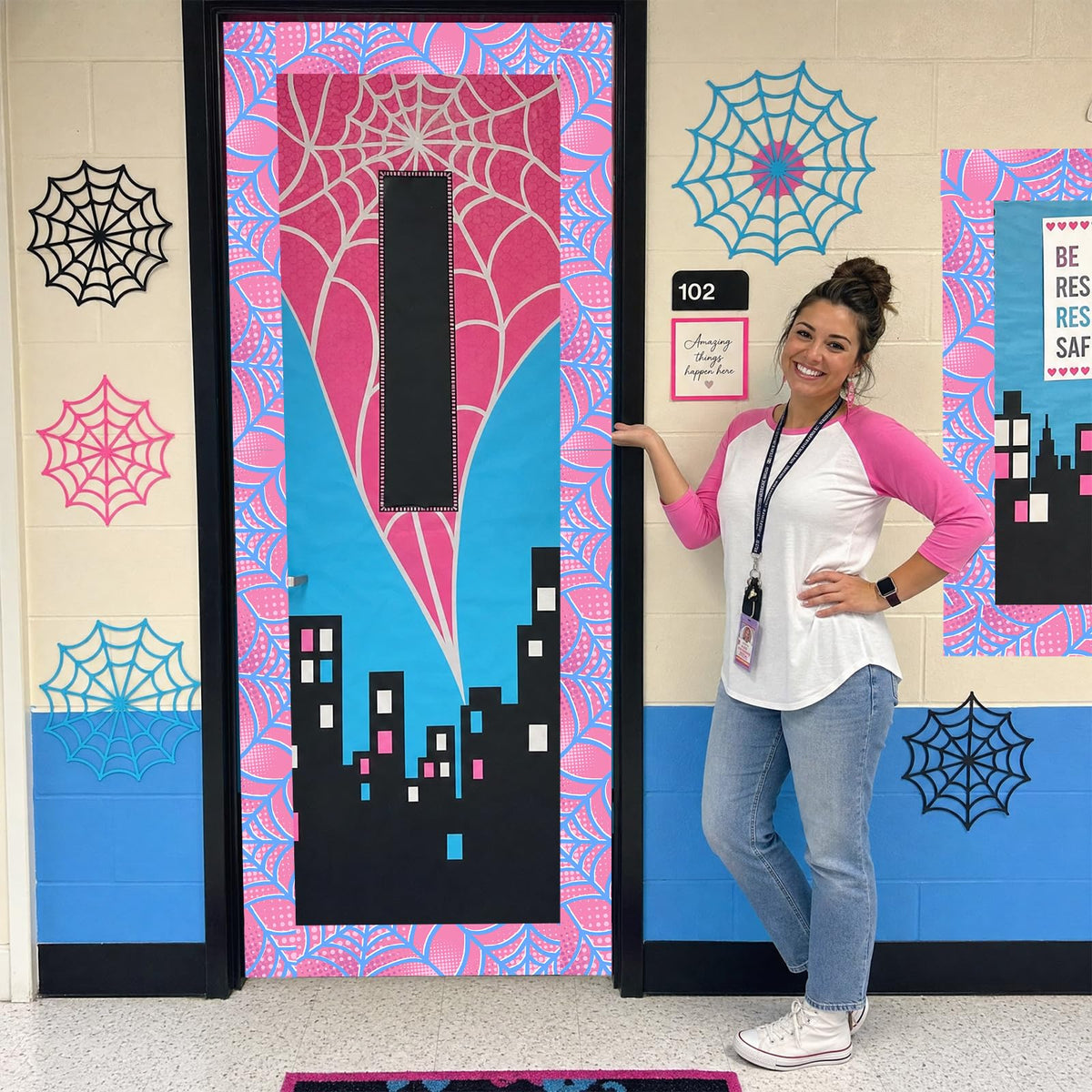 98ft Spider Web Bulletin Board Borders Classroom Bulletin Board Trim Self Adhesive Borders Decorations for Party School Blackboard Chalkboard Desk Wall Decor (Black, Red, Pink)