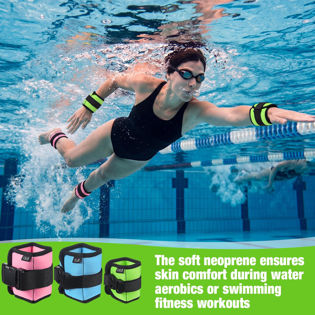 Arrowbash 3 Pairs Ankle Weights for Men Women 0.5lb/1lb/1.5lb Adjustable Swimming Ankle Wrist Weights Bands Set for Pool Aqua Cuffs Aerobics Fitness Jogging Walking Running Yoga(Pink Blue Green)