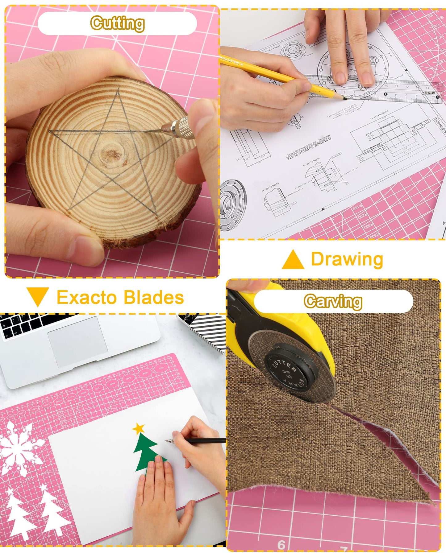 Density-upgraded 18"x12" Self Healing Cutting Mat, Idemeet Rotary Sewing Mat for Crafts, 5-Ply Blade Table Protector Cut Board for Fabric Leather Cutting Quilting Modeling Hobby Project, A3, Pink