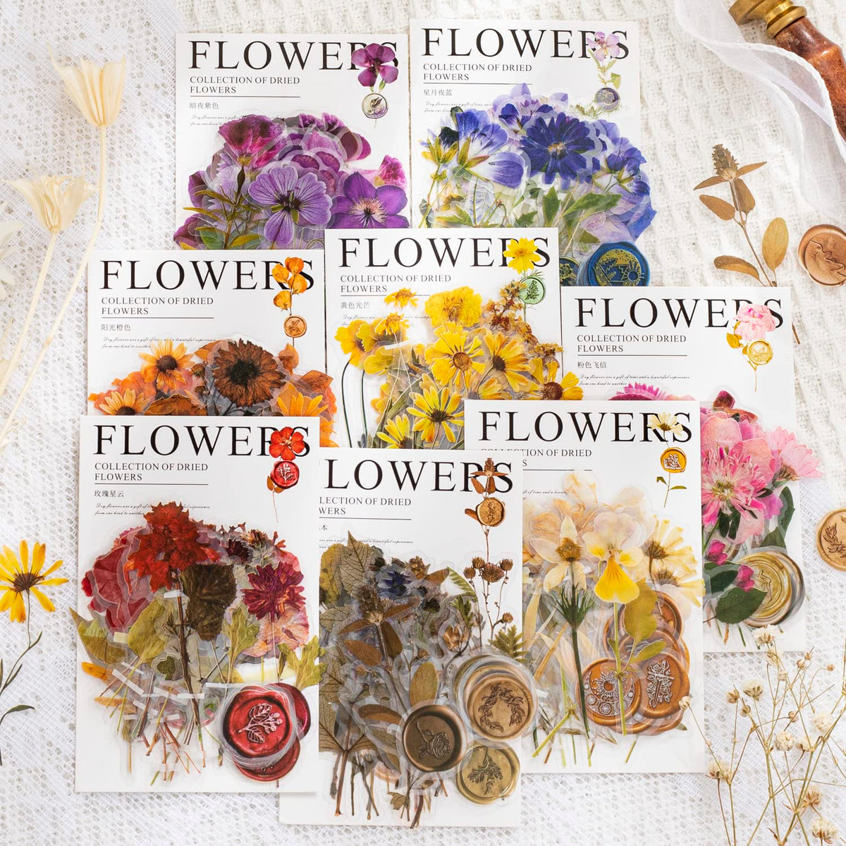 Knaid Pressed Flower Themed Stickers Set (320 Pieces) Dried Flowers Resin Stickers Decals Floral Botanical Journaling Stickers for Scrapbook Supplies Junk Journal Bullet Journal Planner Laptops