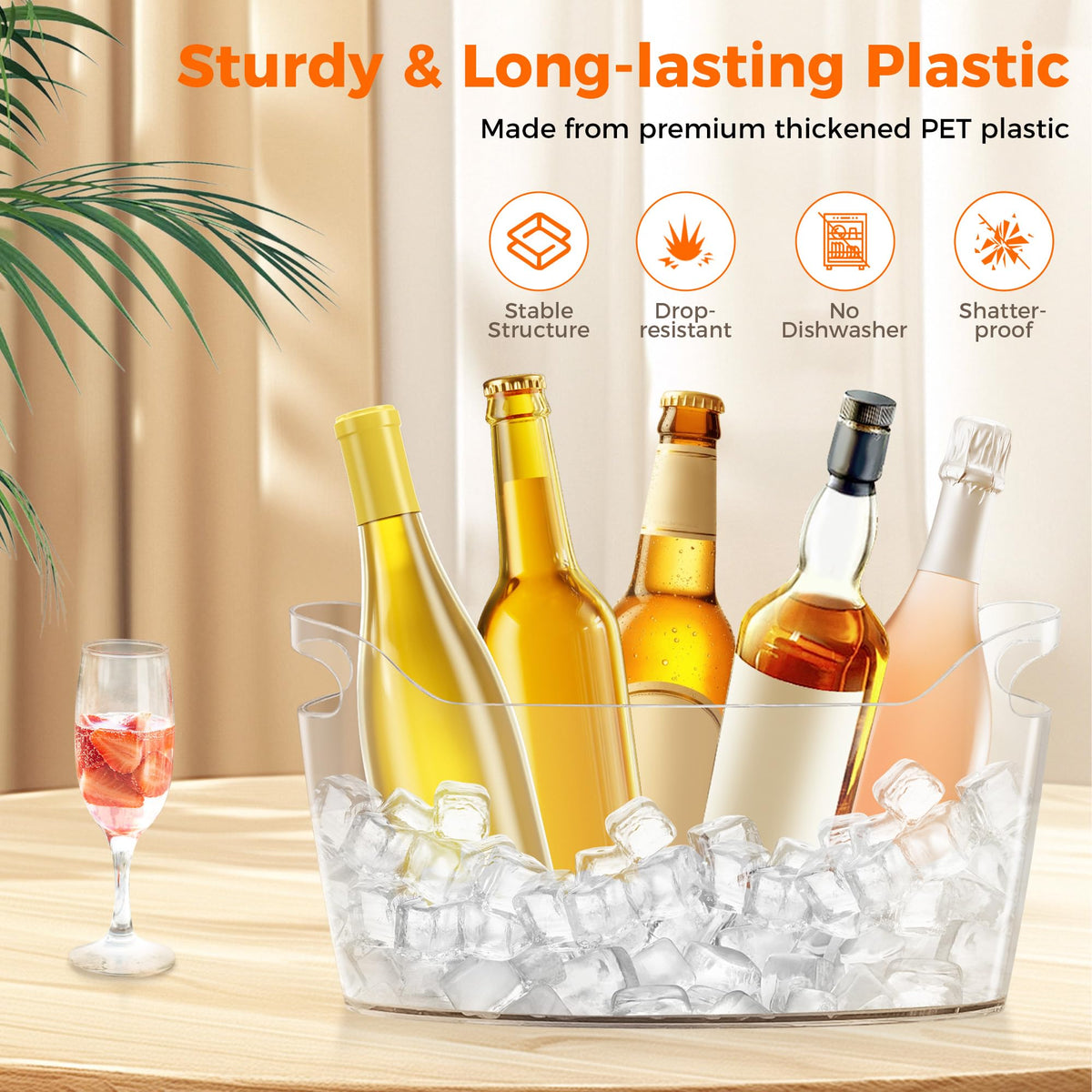 Acrylic Champagne Bucket Set of 2, Ice Bucket for Parties6.5L Large Party Ice Bucket with Ice Scoop & Bottle Opener – Clear Drink Tub for Wedding, Bar, Pool Party, Beer & Wine Chilling (White-B)
