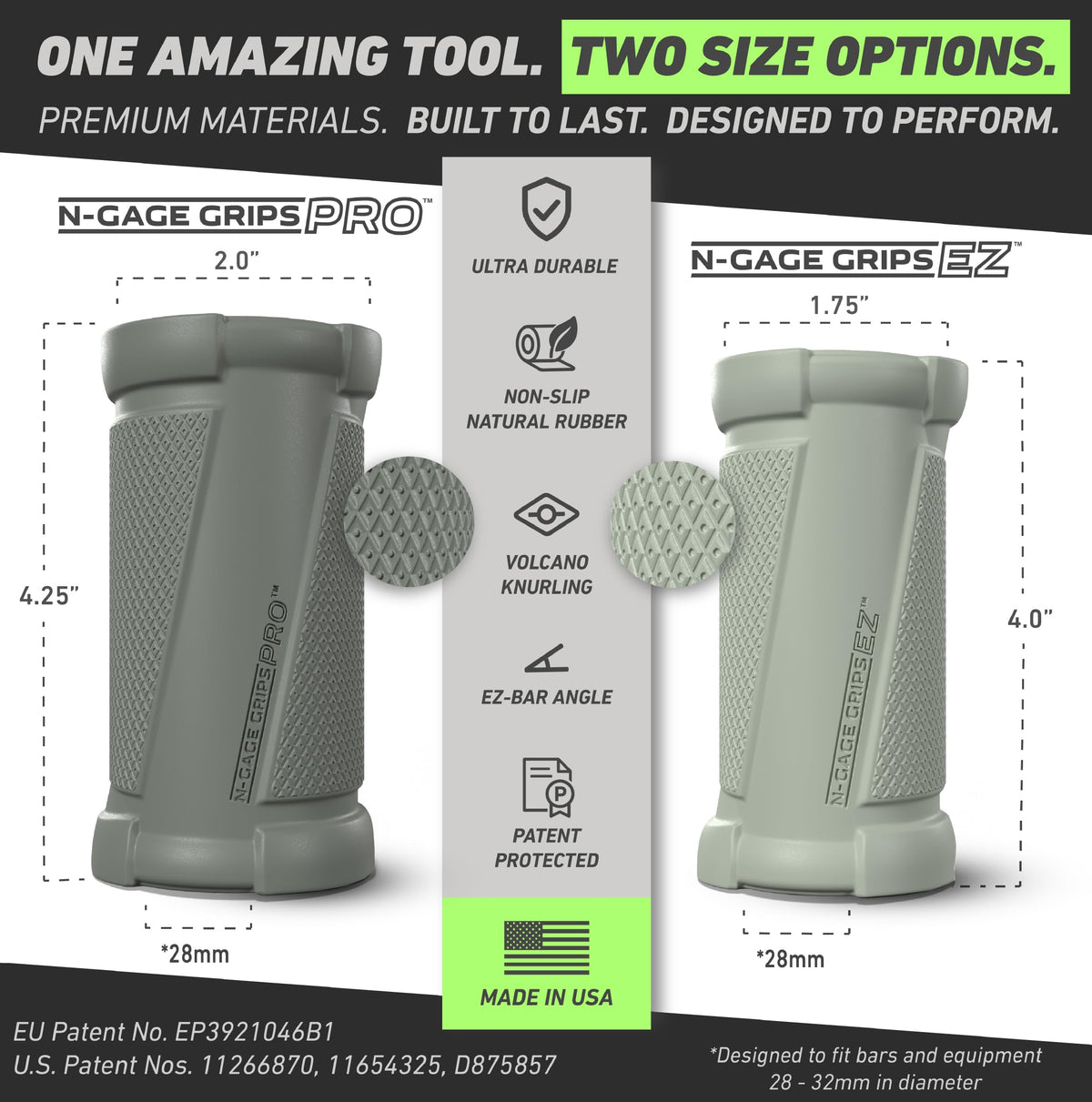 N-Gage Grips PRO – Patented Angled Barbell Thick Grips for Joint Support & Muscle Activation – Ergonomic Bar Attachments for Strength Training - Gym Accessories Manufactured in the USA (1 Pair)