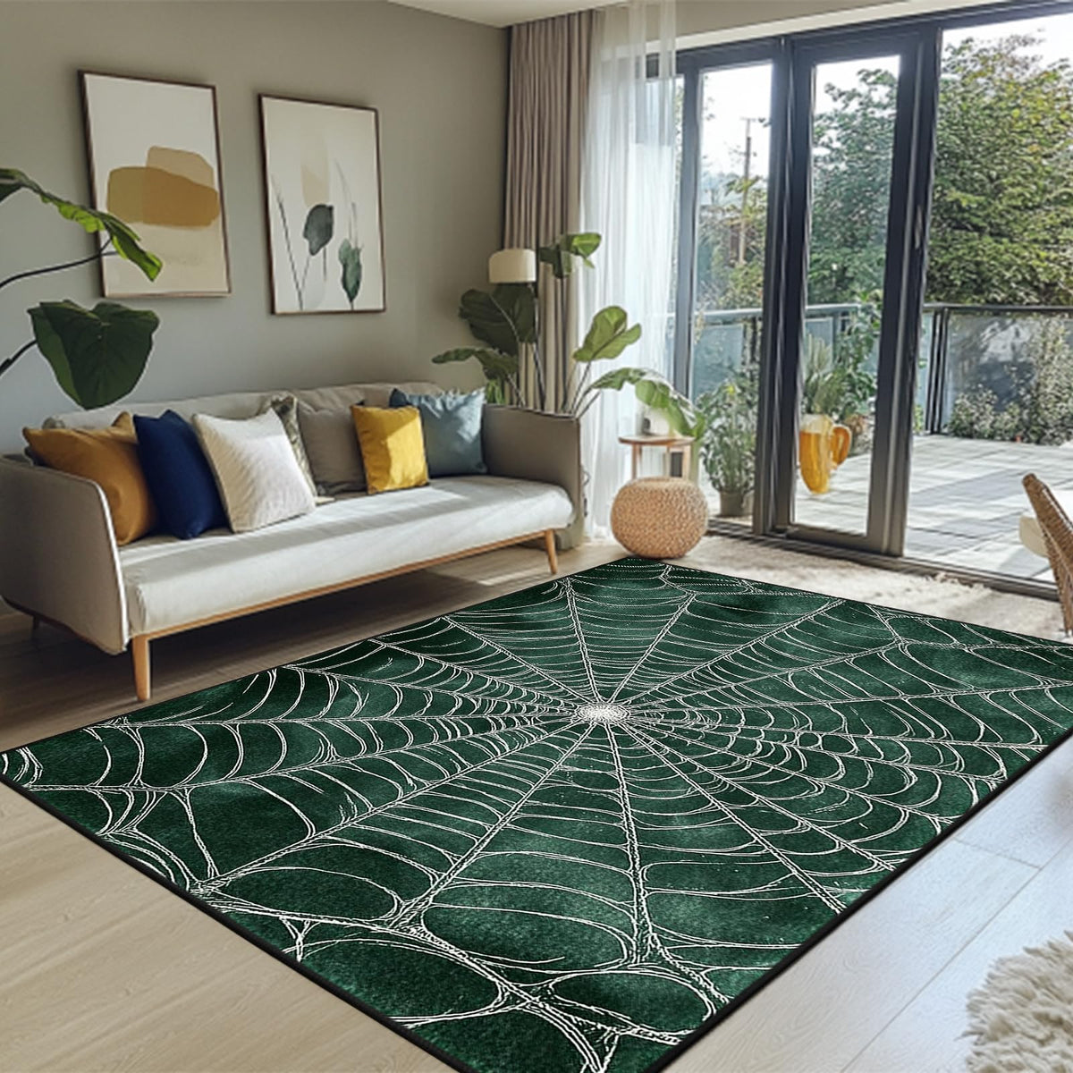 keepcute Spider Web Area Rug 5x7 ft Non-Slip Gothic Rug Spiderweb Floor Carpet Decor for Living Room Bedroom Living Room Study Carpet