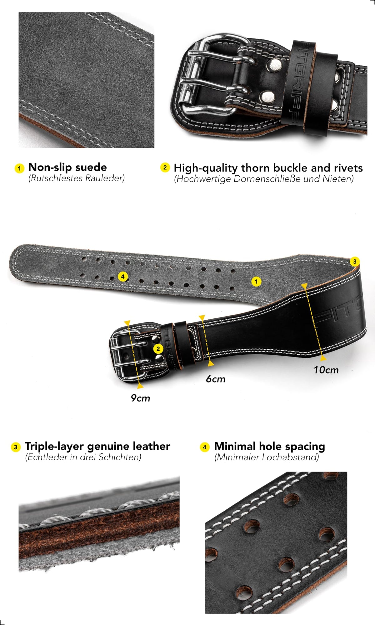 Fitgriff® Classic Weight Lifting Belt (100% Leather) for Men and Women - Gym Belt for Squats, Deadlift, Back Support (XL, Black (4 inch))