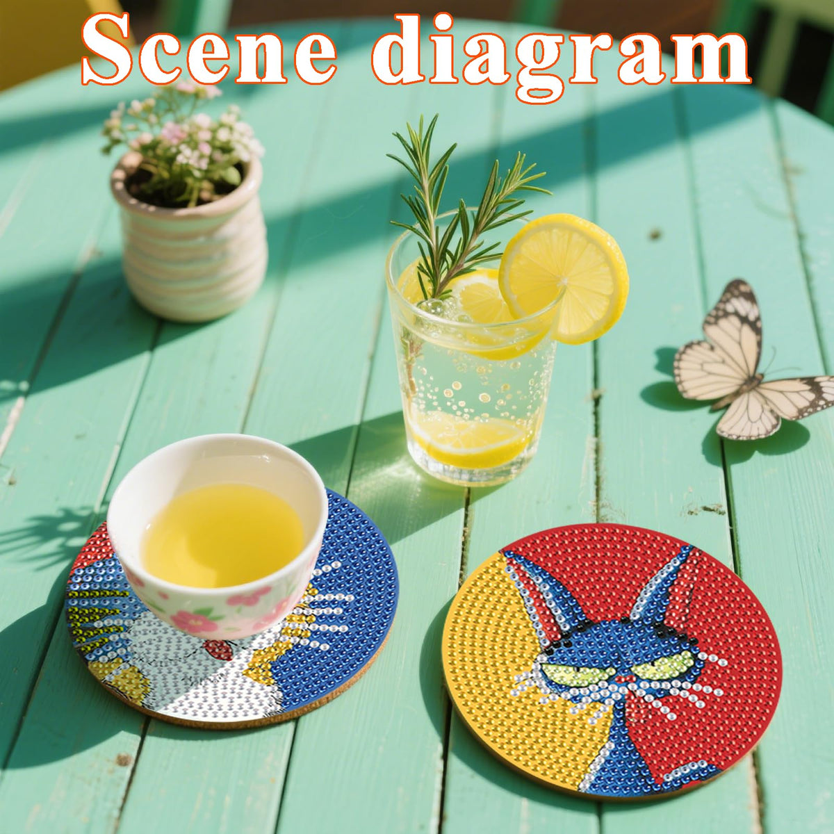 DOTSOPS Cat Diamond Art Coaster with Holder 5D Diamond Painting Kits for Adults Round Full Drill Beginners Gem Dots Craft Arts Supplies Party Home Decor 8PCS