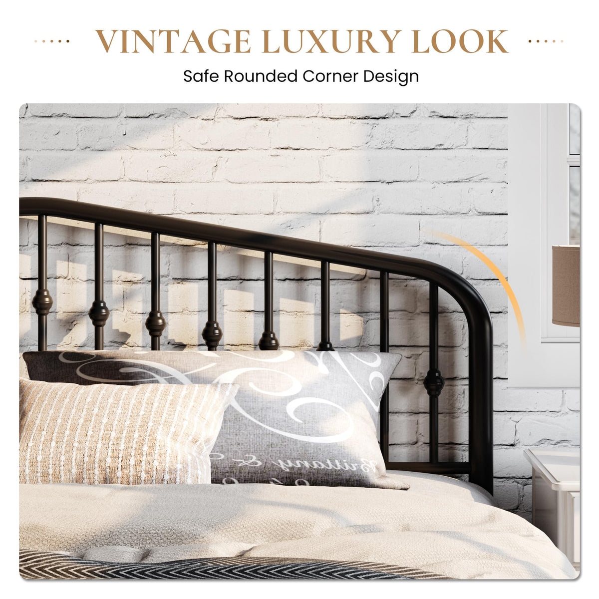 SHA CERLIN King Size Metal Platform Bed Frame with Victorian Style Wrought Iron-Art Headboard/Footboard, No Box Spring Required, Black