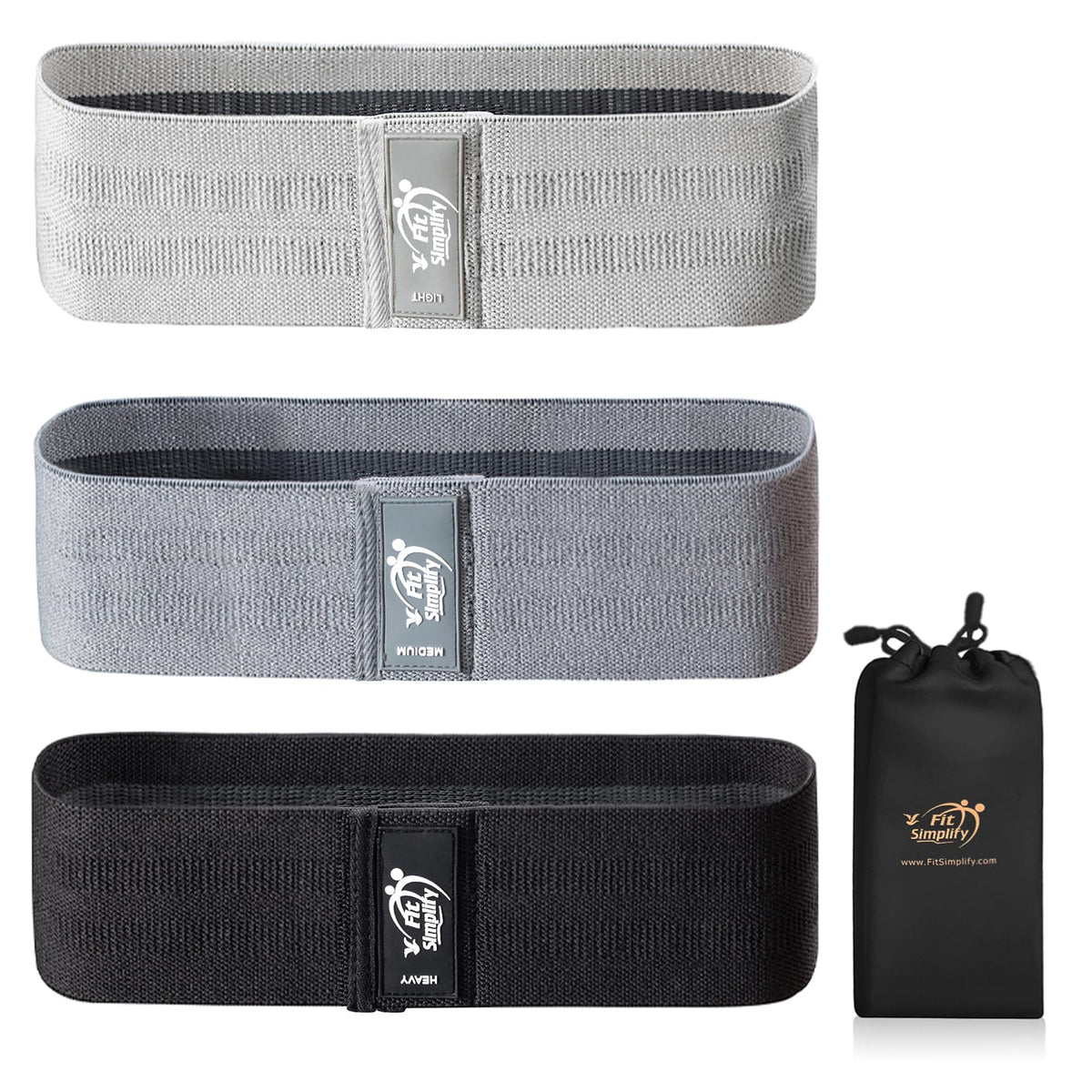 Fit Simplify Non Slip Fabric Resistance Hip Cloth Bands, Set of 3