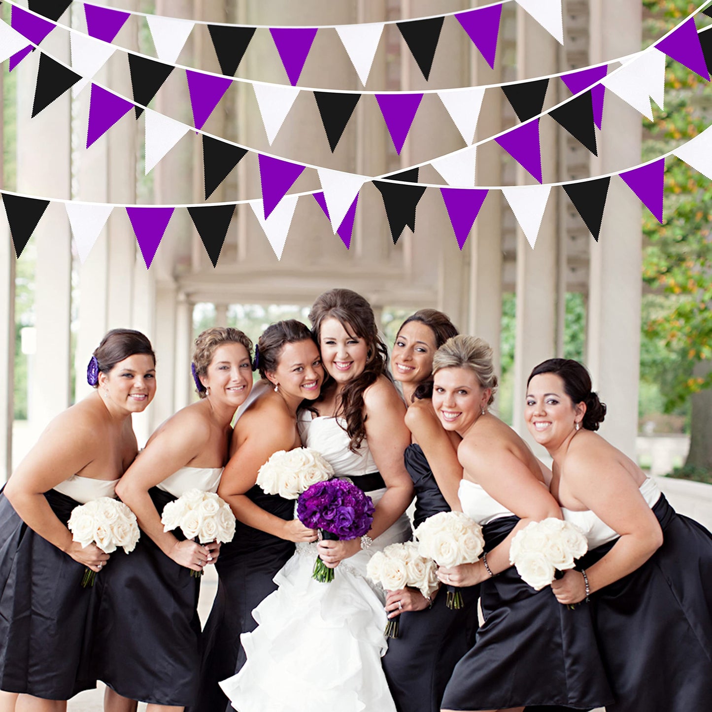 32Ft Purple Black White Graduation Party Decorations 2023 Halloween Pennant Banner Fabric Triangle Flag Bunting Garland for Wedding Birthday Home Nursery Outdoor Garden Hanging Festivals Decoration