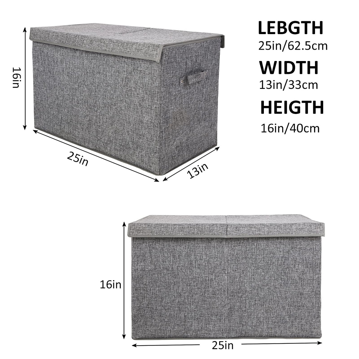 popoly Large Toy Box Storage with Lid, Collapsible Sturdy Toy Chest Storage Bin Box with Rivets Handles for Kids, Boys, Girls, Nursery, Playroom, Living Room, Bedroom, 25"x 13" x 16" (Linen Gray)