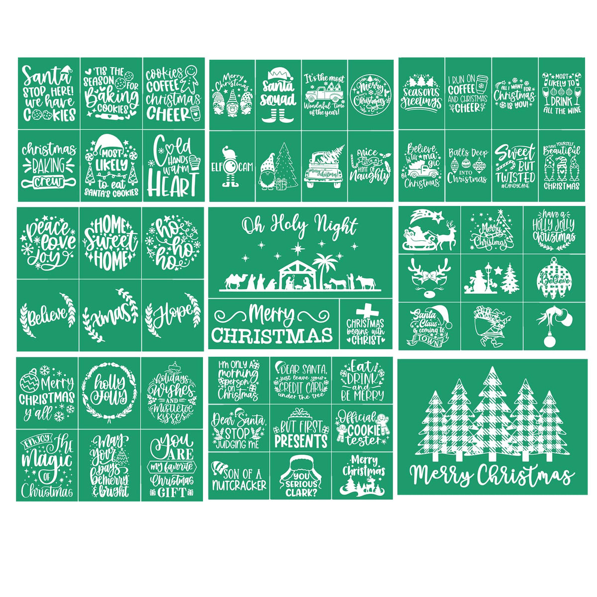 JAJADO Reusable Adhesive Christmas Silk Screen Transfers 9 Pcs, Silk Screen Stencils Xmas Winter Holiday Screen Print Stencils for Painting on Wood, T-Shirt, Mug, Window, DIY Christmas Home Decor