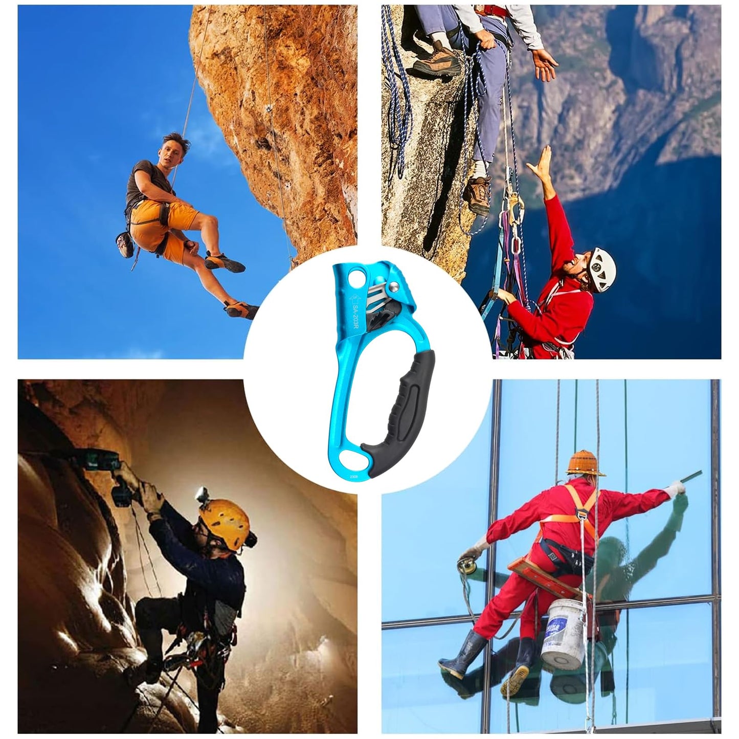 S.E.PEAK UIAA & CE Certified Climbing Rappelling Equip Hand Ascender for 8-13mm Rope Right Hand Black