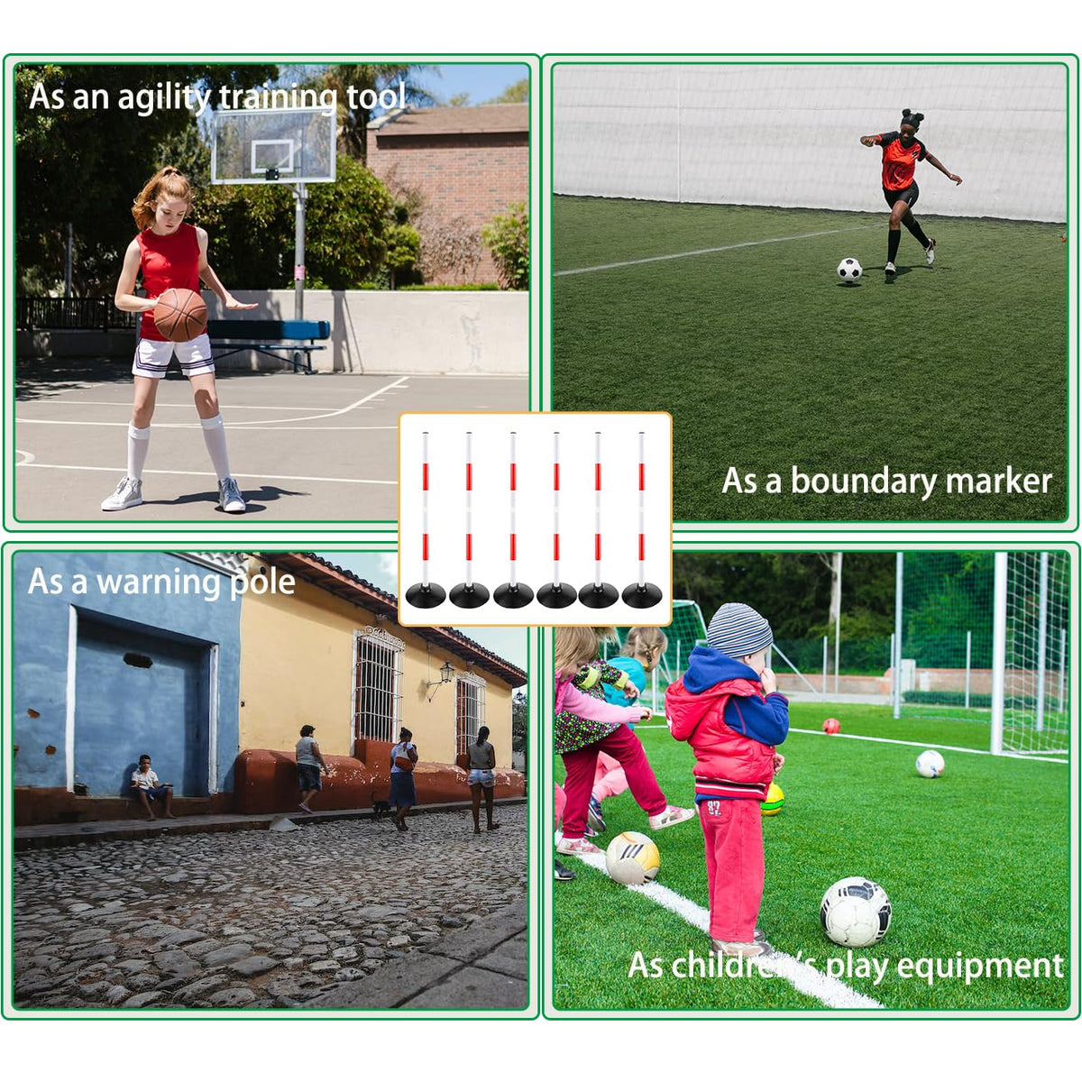 ASENVER Red-White Soccer Agility Pole Set Rubber Base Dribbling Stick Multifunctional Training Pole Traffic Warning Sign Pole (3.3 FT, Pack of 6)