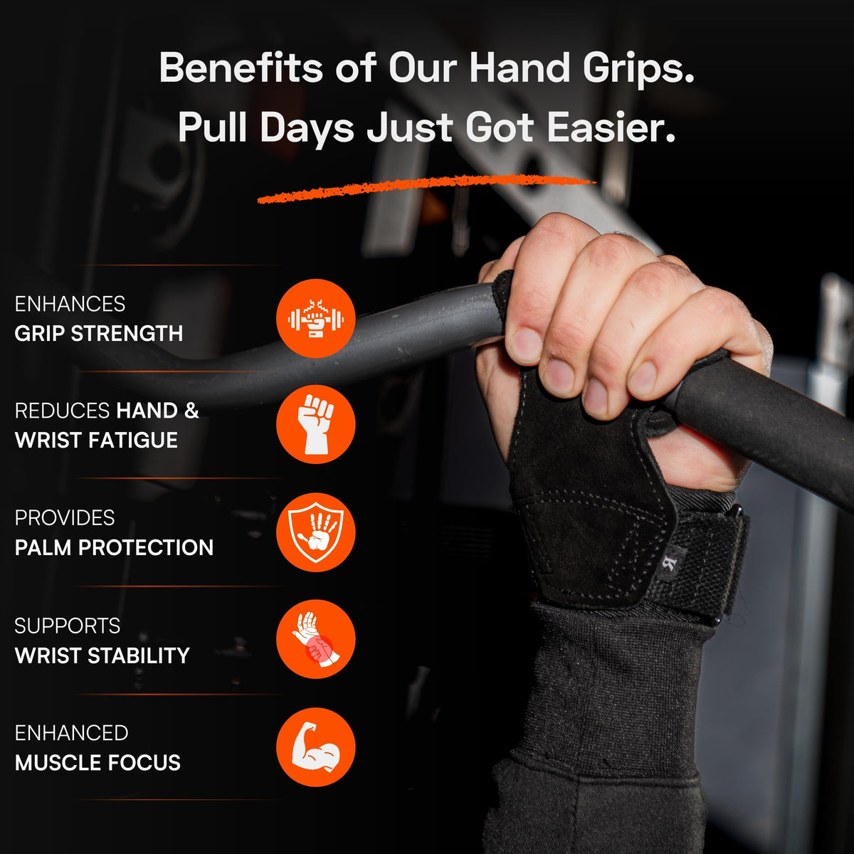 MaxOut360 Lifting Grips for Weight Lifting, Powerlifting & Weightlifting Grips with Enhanced Grip, Double Layer Leather Gym Grips for Deadlifts & Back Workouts, Black