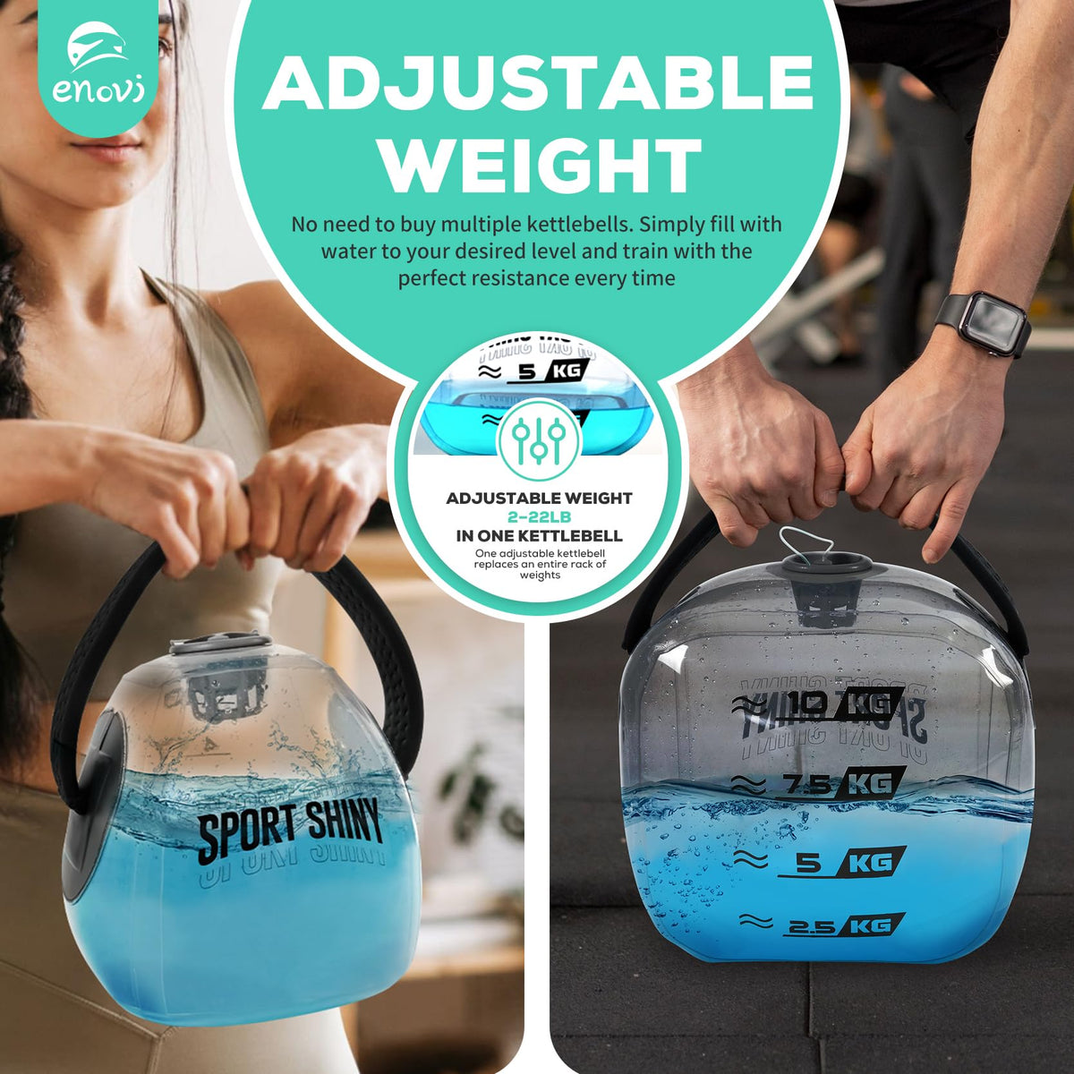 ENOVI EasyGo Kettlebells, Foldable Water-Filled Kettlebell, Adjustable Kettlebell (Cube, 5.5-22LB)