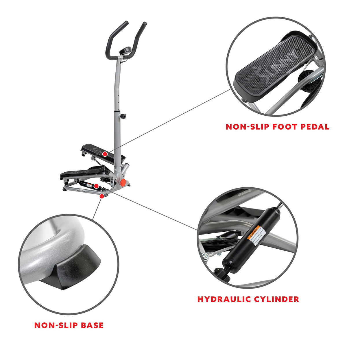 Sunny Health & Fitness Twist Stair Stepper Machine with Handlebar, Low Impact Stepper, Compact & Space Saving for Home Workouts SF-S020027