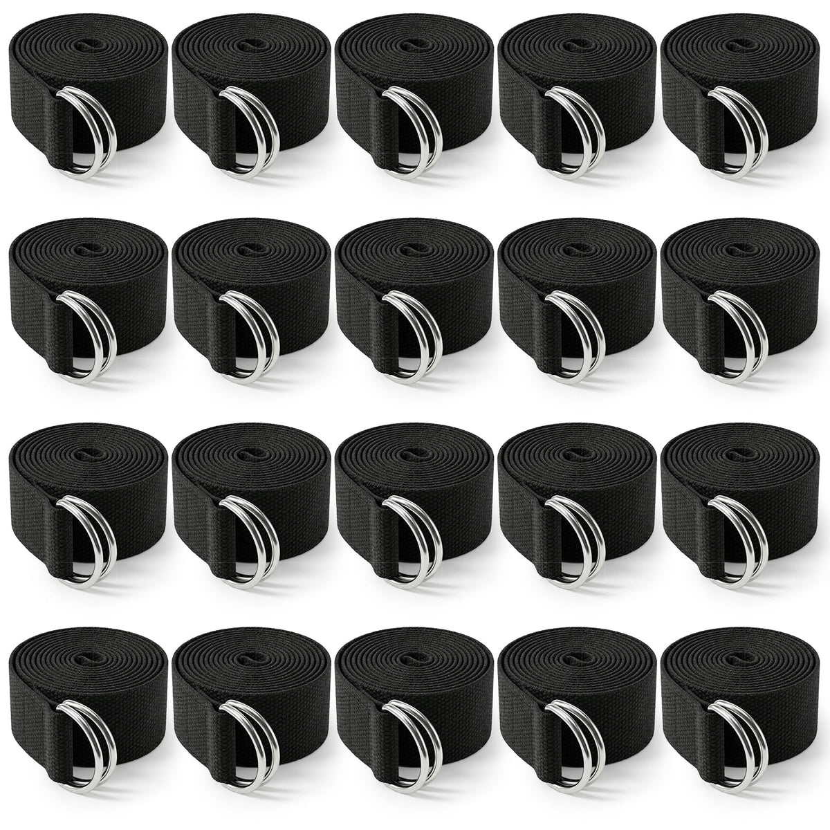 20 Pcs Yoga Mat Strap & Yoga Straps for Stretching, 6ft Adjustable Exercise Stretch Band with Metal D Ring Buckle for Pilates, Fitness, Gym Workout, Dance, Physical Therapy (Black)