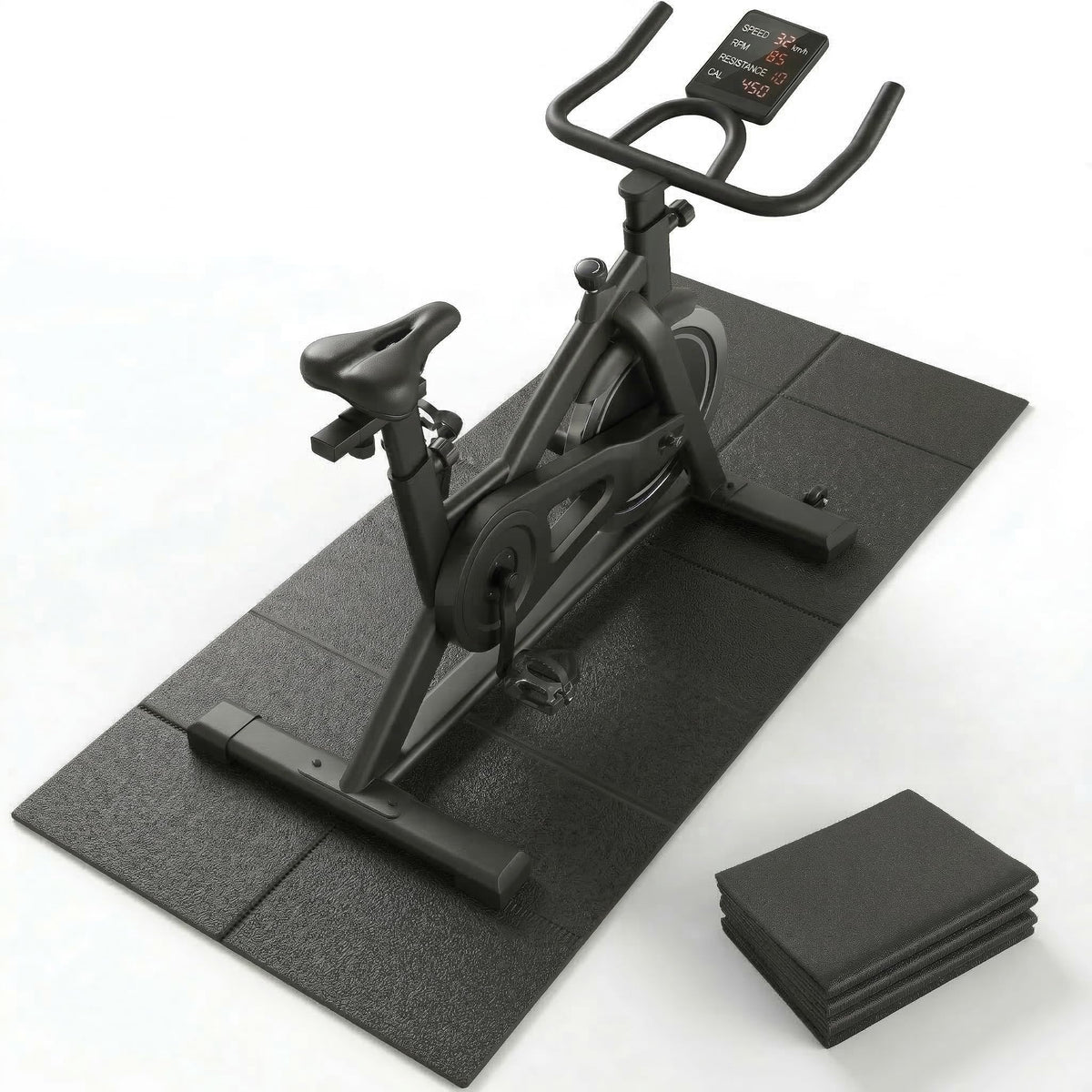 Wimwum Foldable Walking Pad Mat, High-Density PVC Treadmill Mat for Hardwood Floors & Carpet, 55" x 24" Space-Saving Exercise Equipment Mat for Under Desk Bike, Elliptical & Home Gym,Black