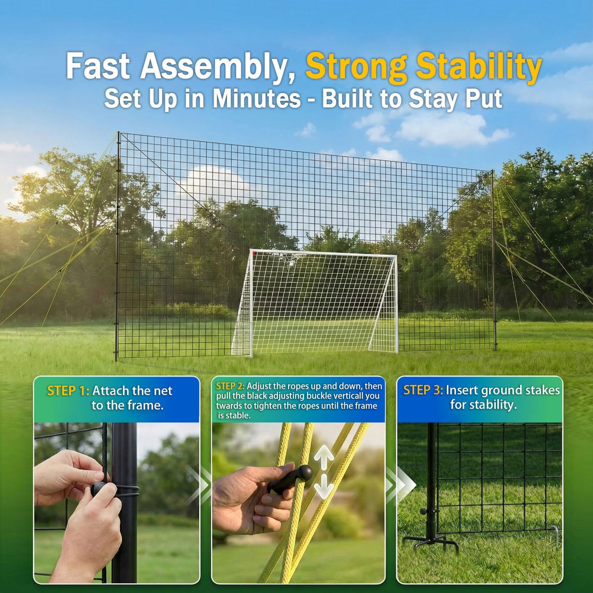 3-in-1 Soccer Goal with Rebounder & Backstop Net, Soccer Training Equipment for Backyard, Soccer Rebounder for Shooting, Passing & Ball Control, Kids & Youth (Standard)