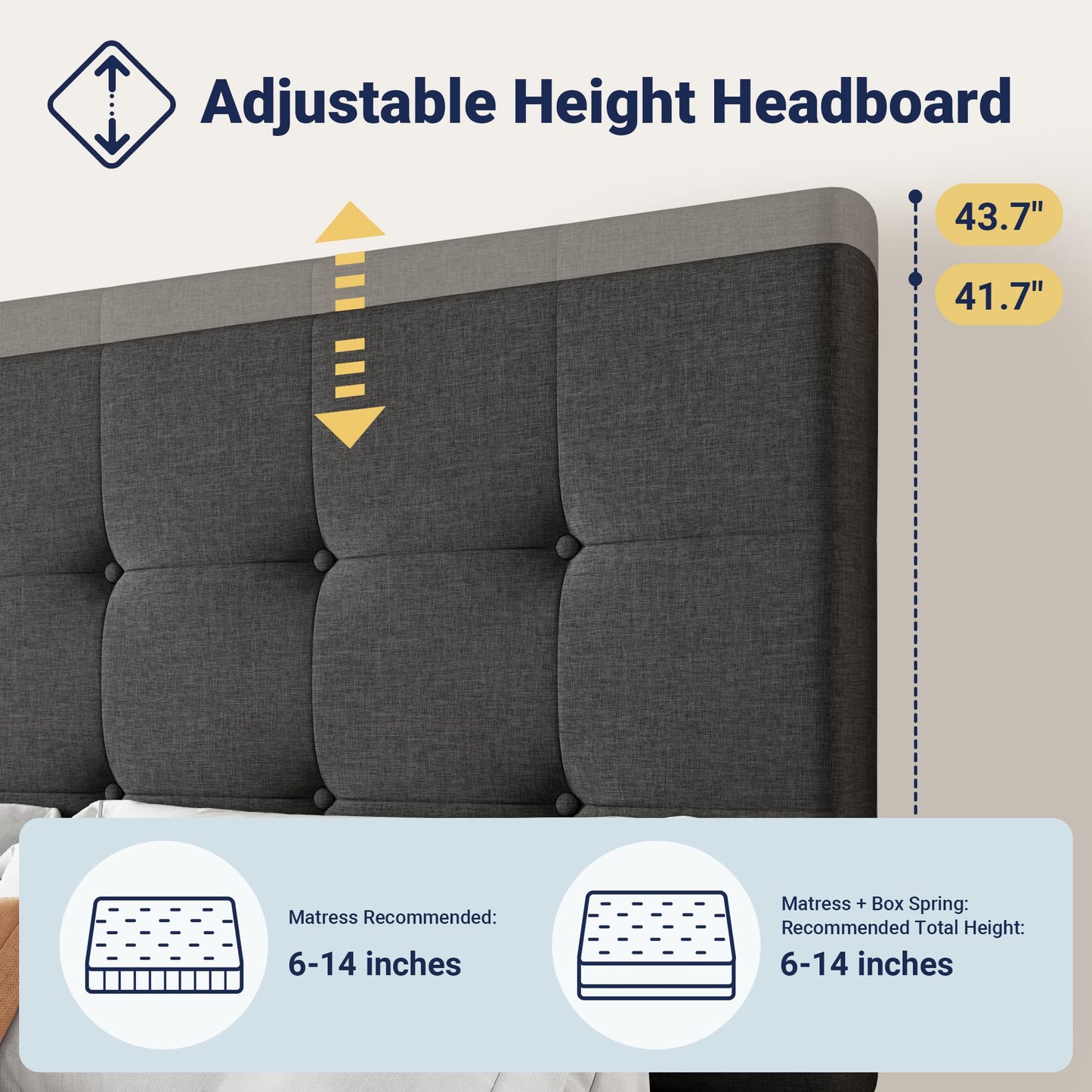 Allewie Upholstered King Size Platform Bed Frame with 4 Storage Drawers and Headboard, Square Stitched Button Tufted, Mattress Foundation with Wooden Slats Support, No Box Spring Needed, Dark Grey