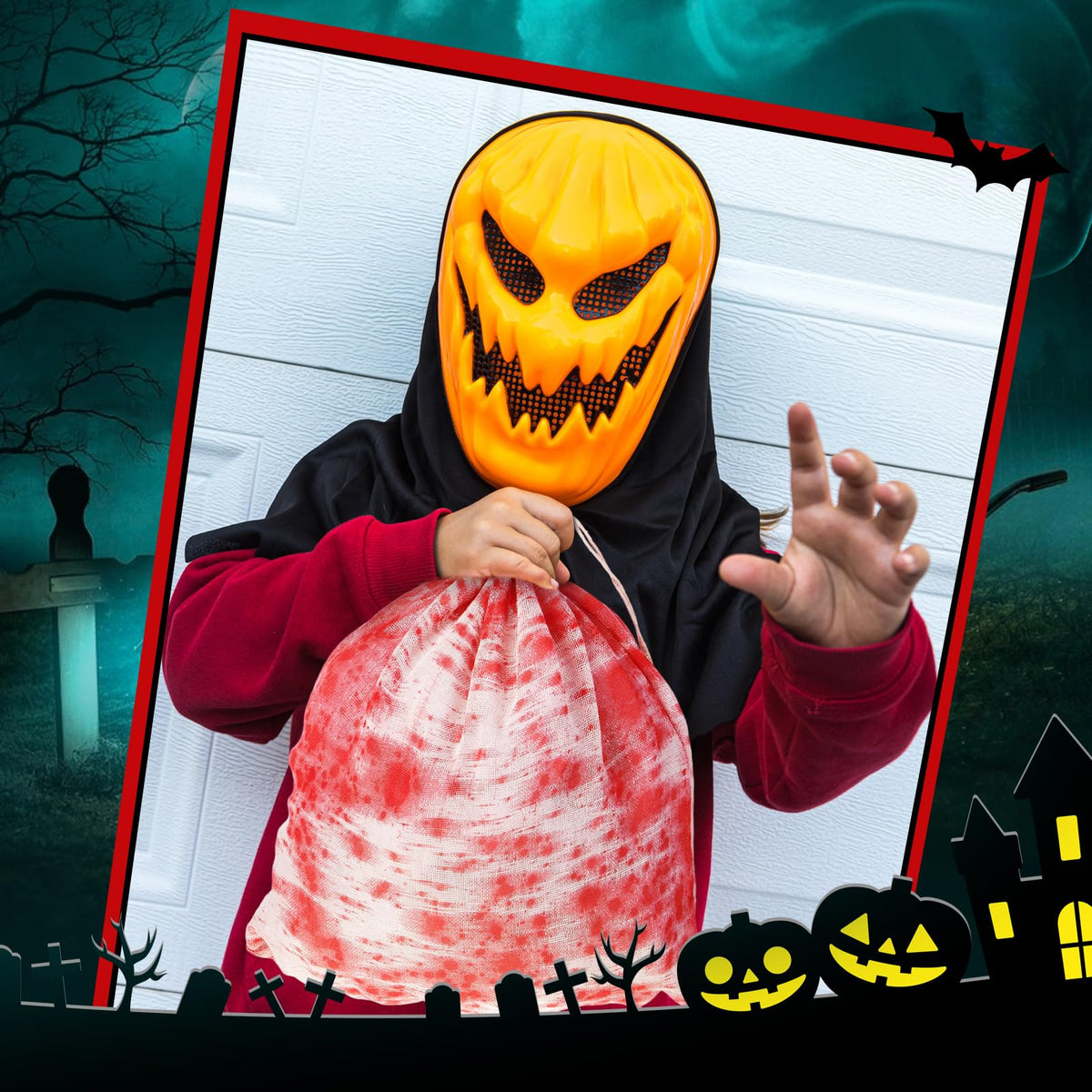 Arrowbash 4 Pcs Halloween Horror Treat Goodie Bags Bloodstain Spooky String Back Halloween Drawstring Bloody Body Bags for Candy Favors Supplies (20 x 16 in)