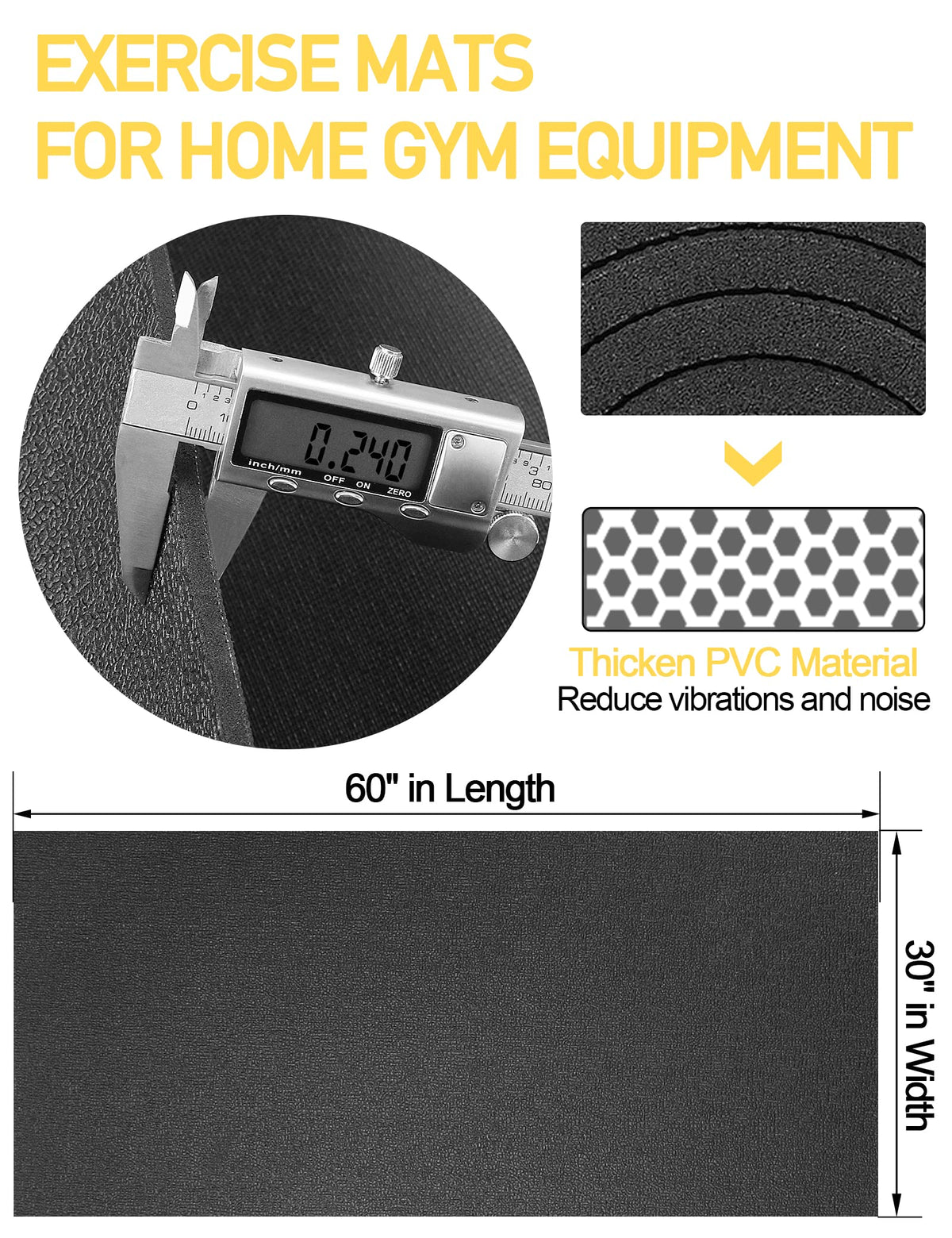 Treadmill Mat,60" x 30",6mm Thickness Exercise Equipment Mat for Carpet Hardwood Floors, Compatible with Walking Pad,Spin Bike,Elliptical Trainer,Rowing Machine