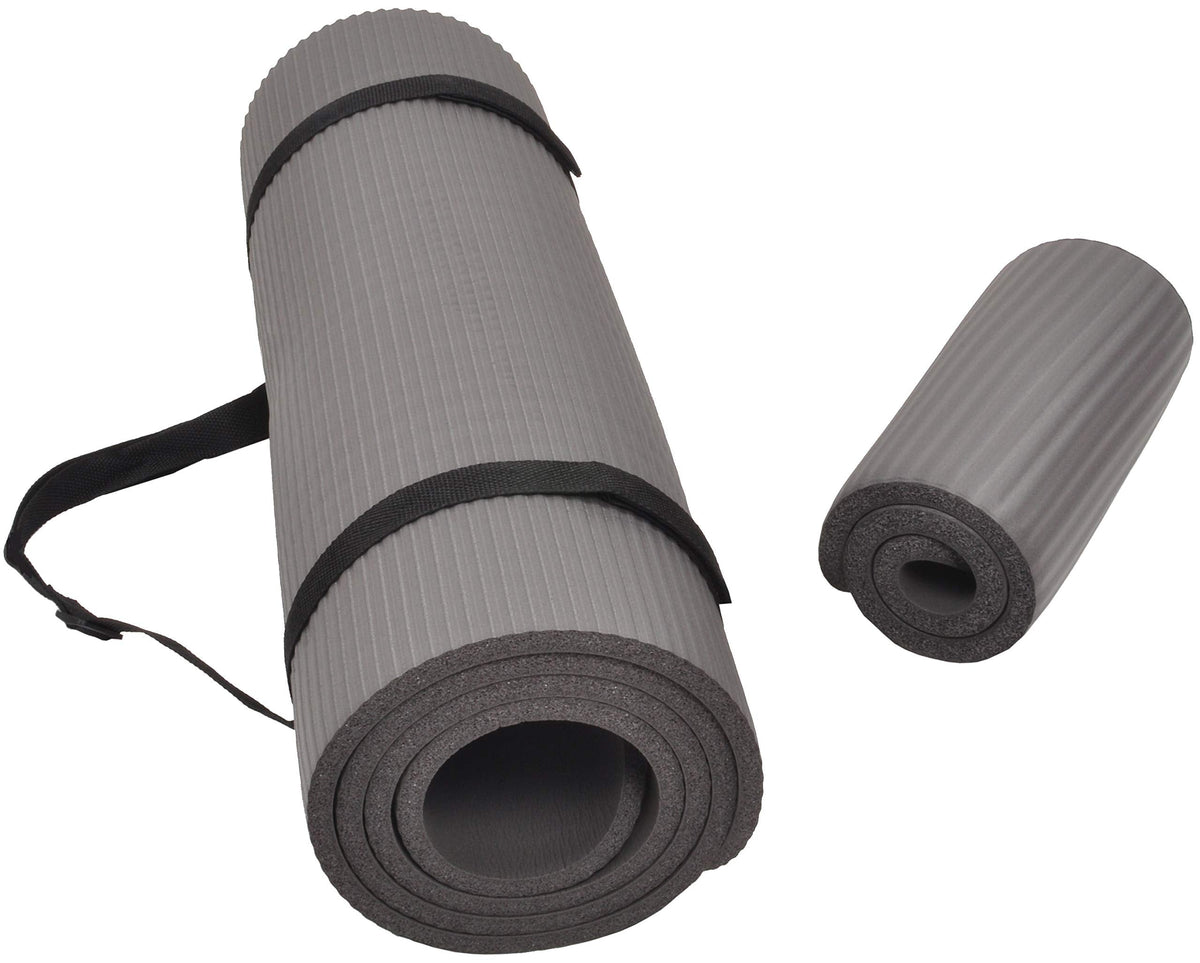Fitvids All Purpose 1/2-Inch Extra Thick High Density Anti-Tear Exercise Yoga Mat and Knee Pad with Carrying Strap, Gray